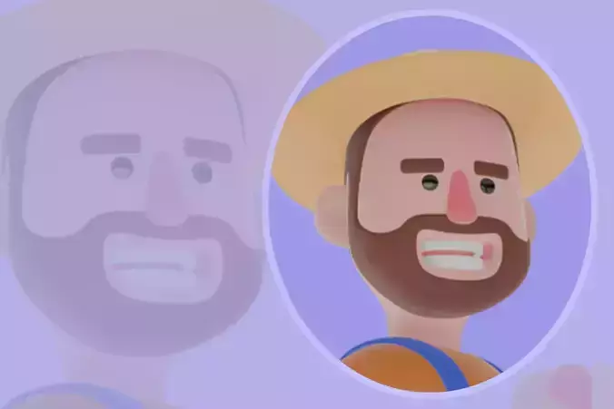 Stylized 3D Cartoon Farmer Character - Holding Hot Dog