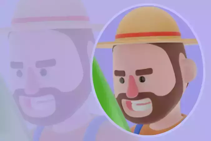 Stylized 3D Cartoon Farmer - Caring for Pine Tree