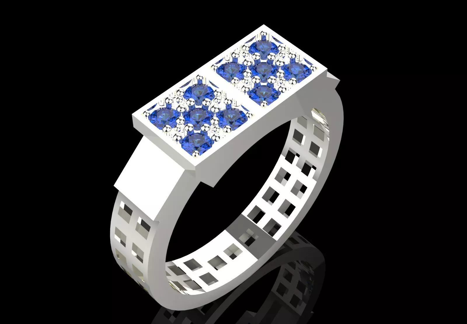 Men White Gold Sapphire and Diamond Ring Model mr0261 3D print model_1