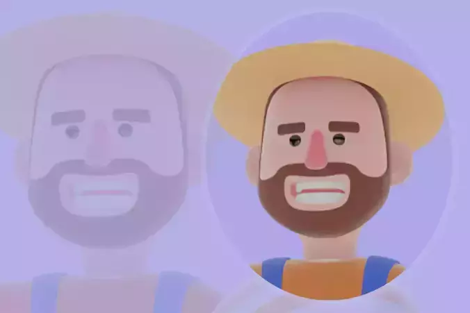 Stylized 3D Cartoon Farmer - Holding Striped Ball