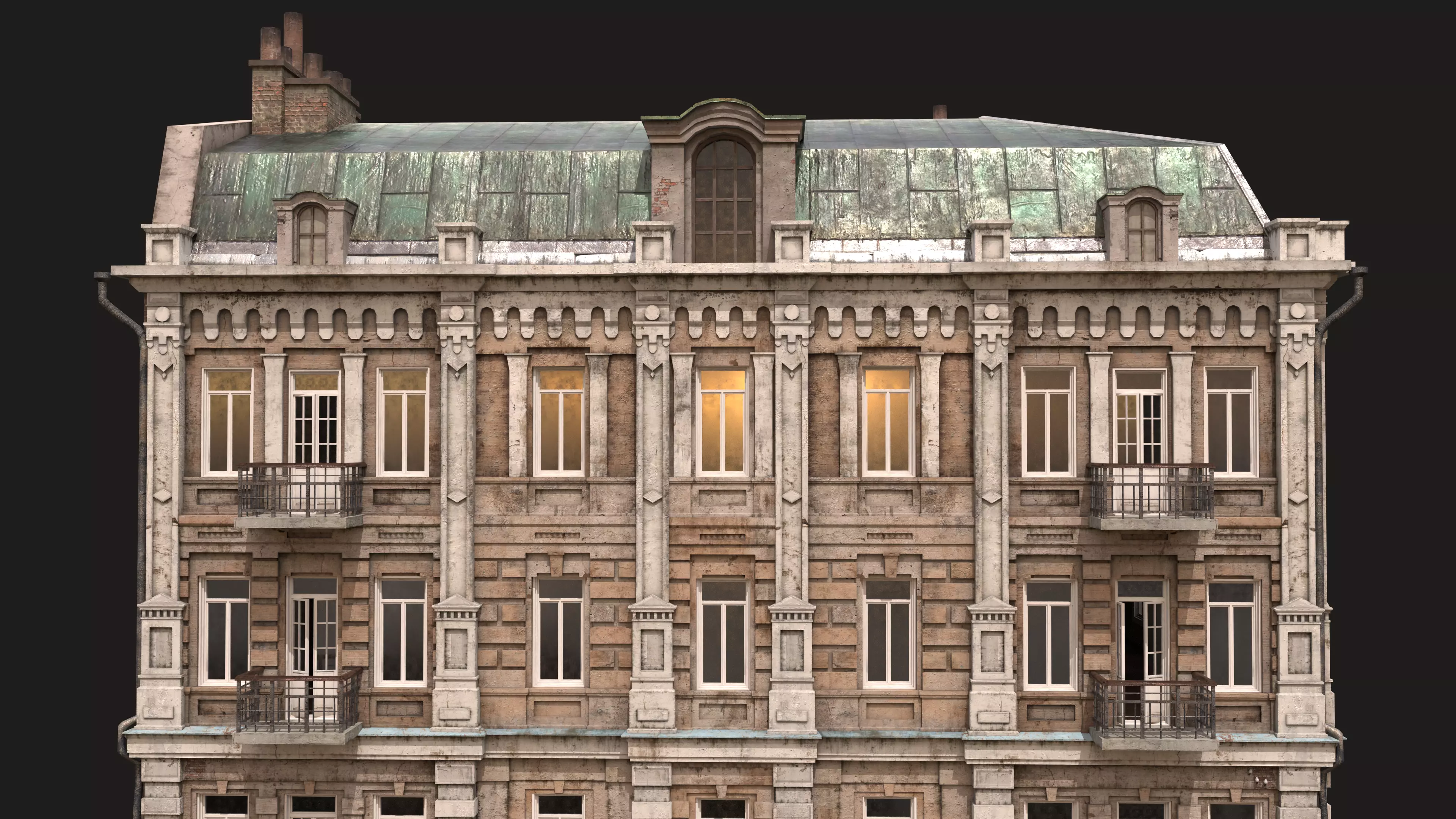 Old City Townhouse Low-poly 3D model_9