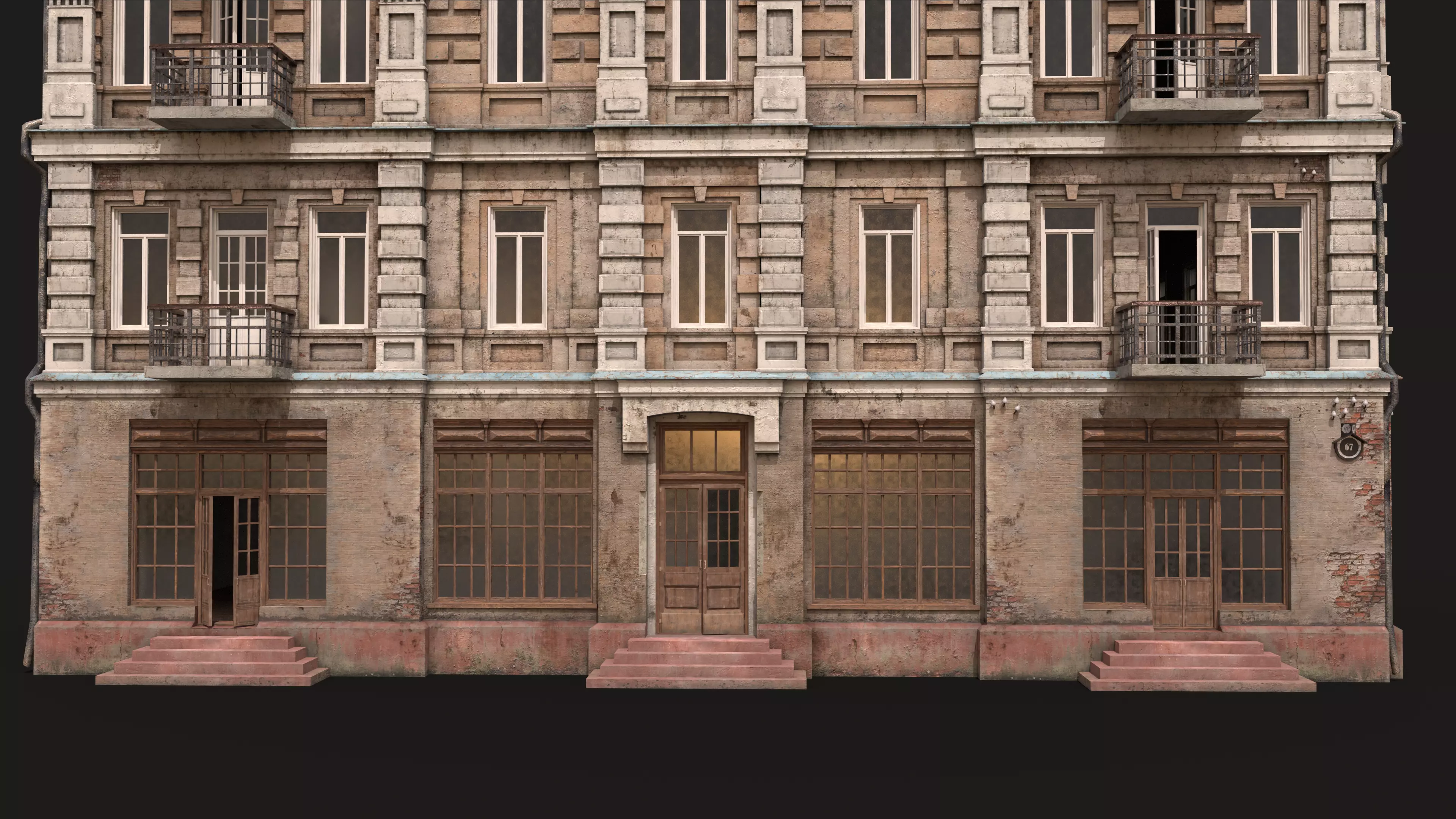 Old City Townhouse Low-poly 3D model_8