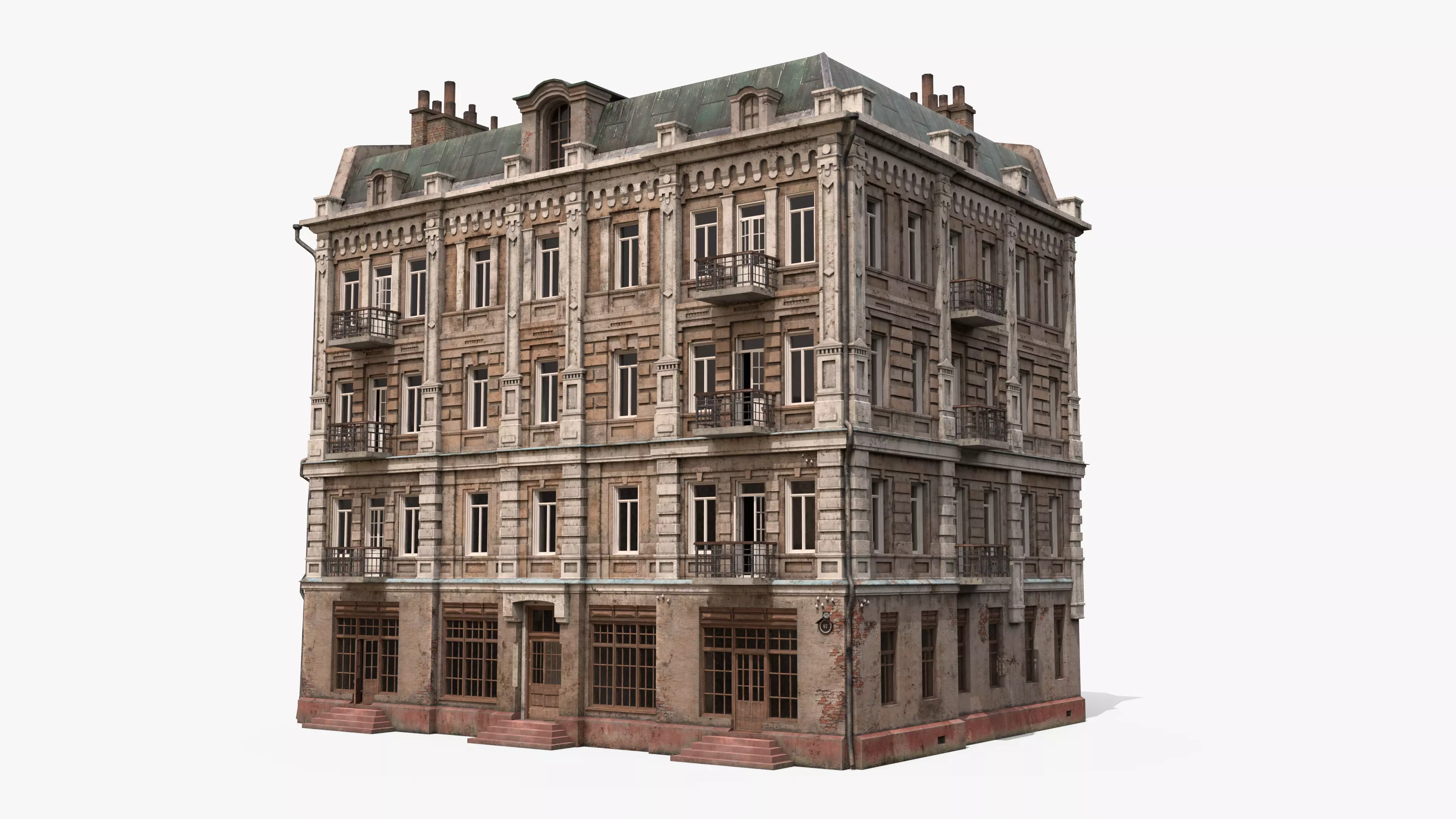 Old City Townhouse Low-poly 3D model_0