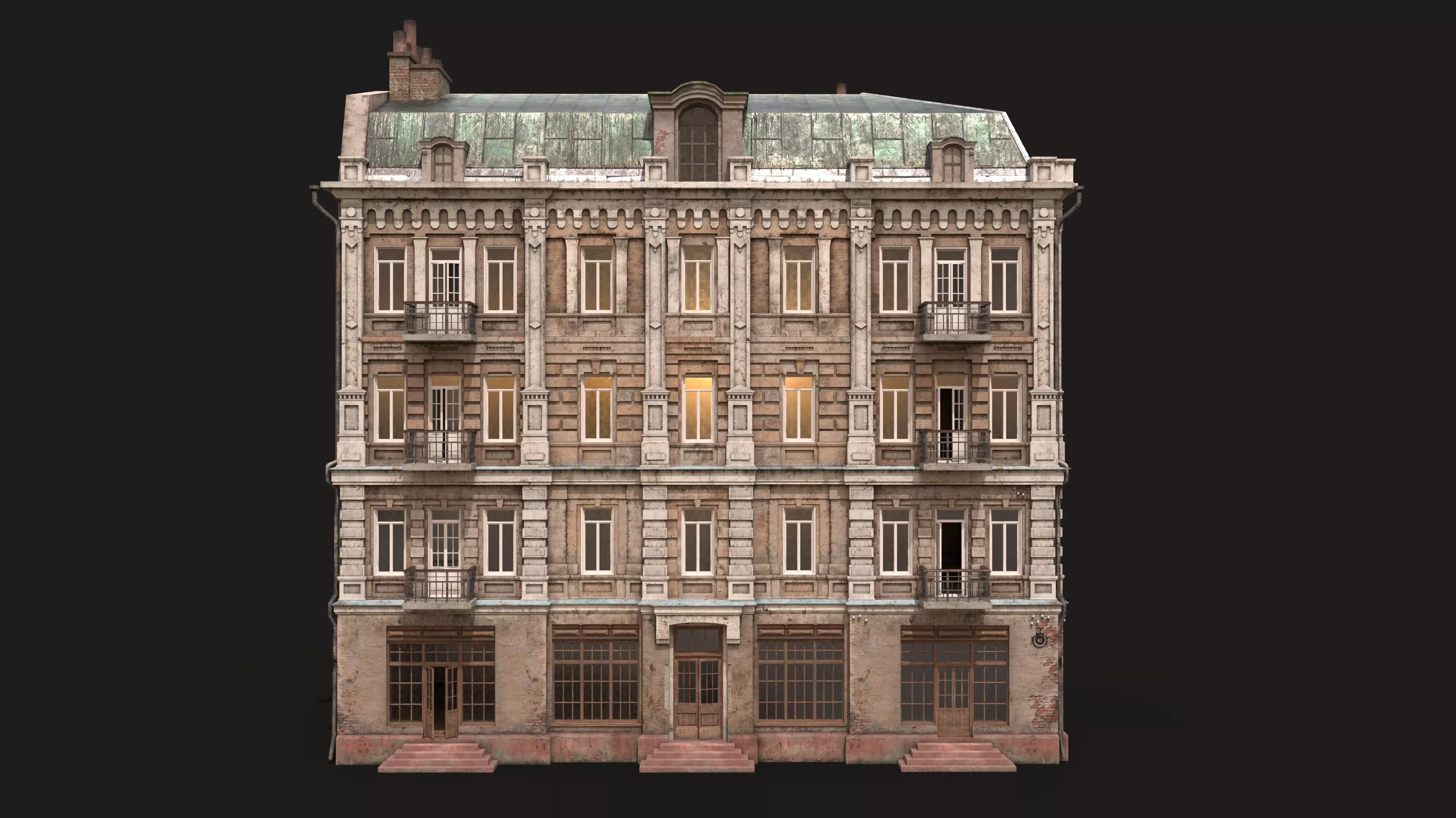 Old City Townhouse Low-poly 3D model_2