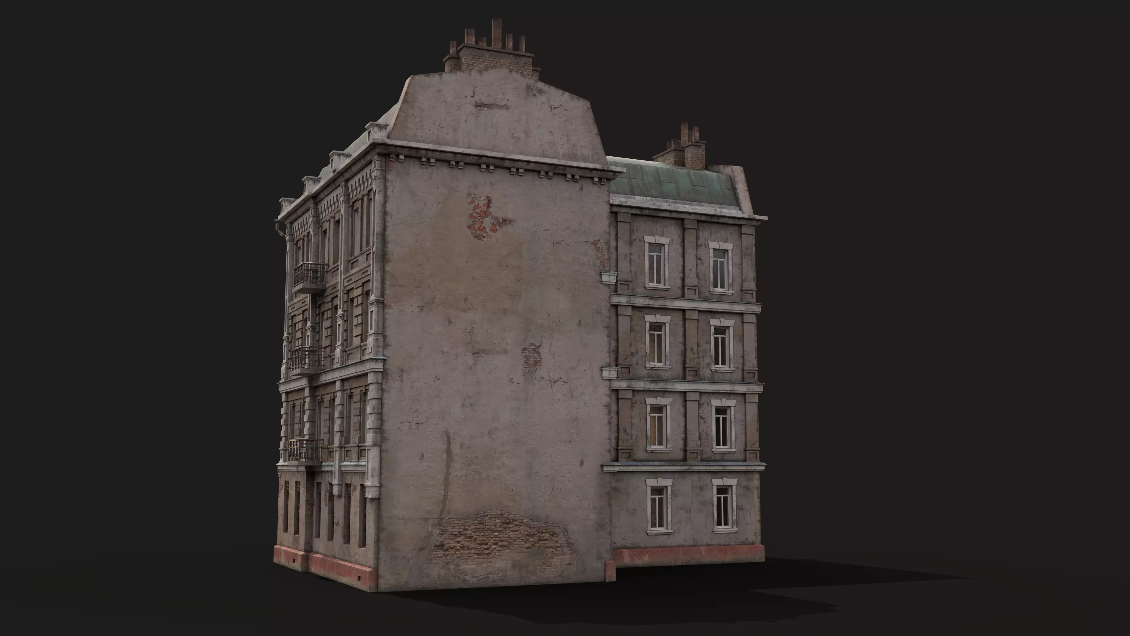 Old City Townhouse Low-poly 3D model_4