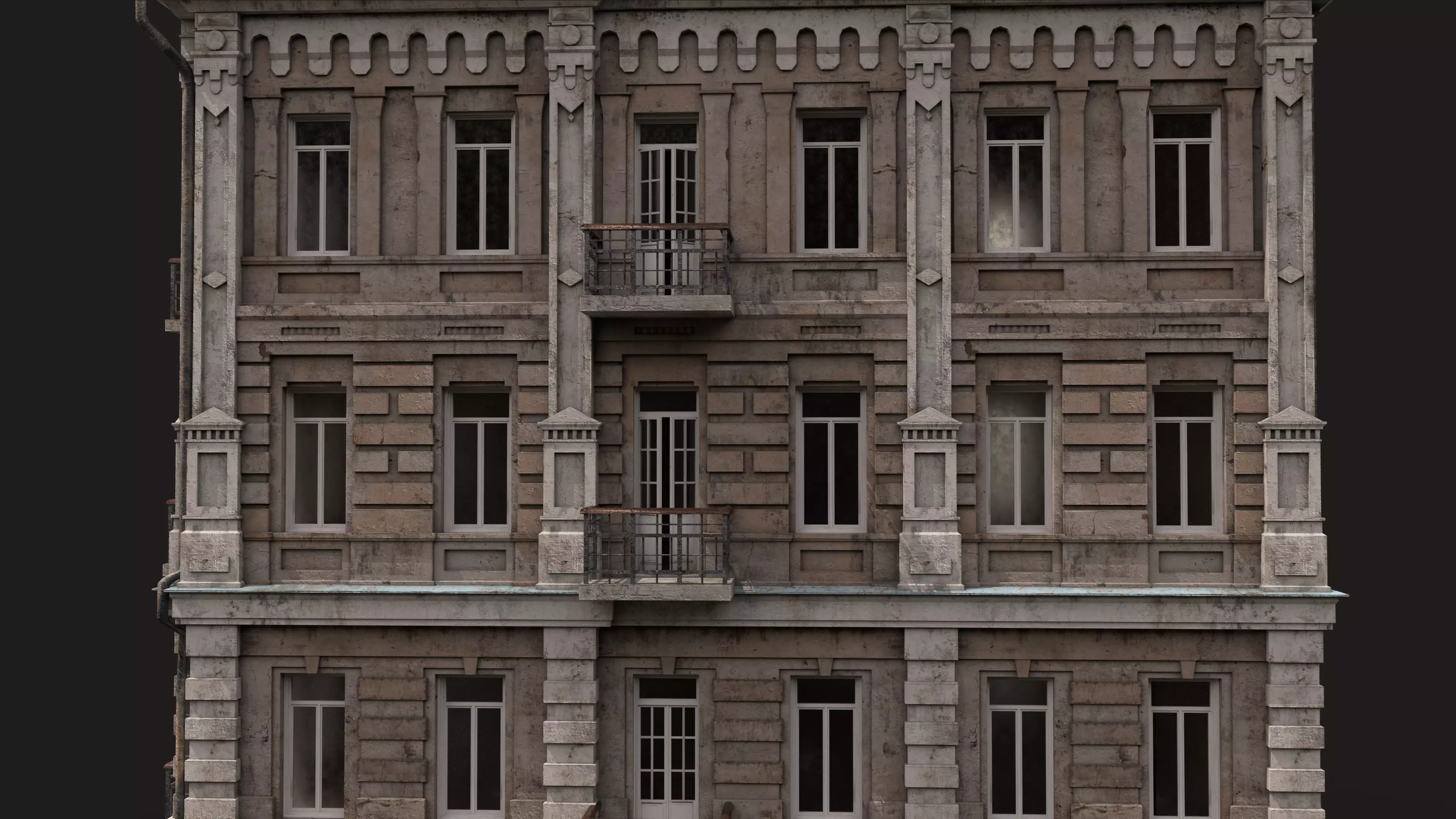 Old City Townhouse Low-poly 3D model_6