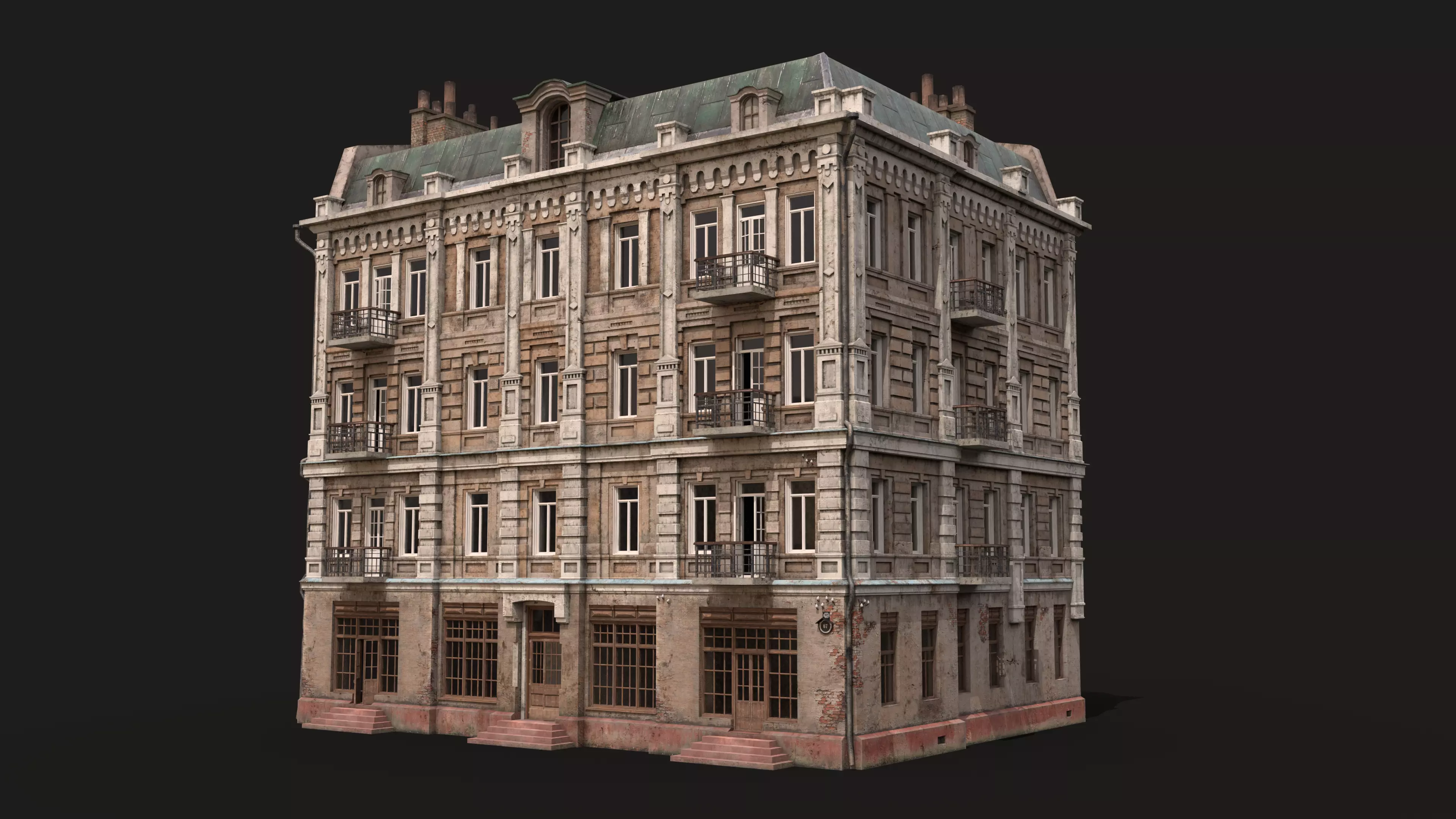 Old City Townhouse Low-poly 3D model_1