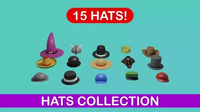 Low Poly Hats Collection - 3D Asset Low-poly 3D model