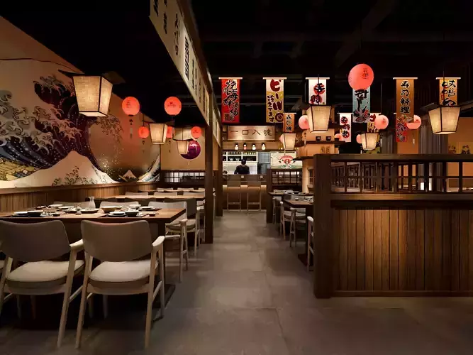 Japanese Restaurant Interior Low-poly 3D model