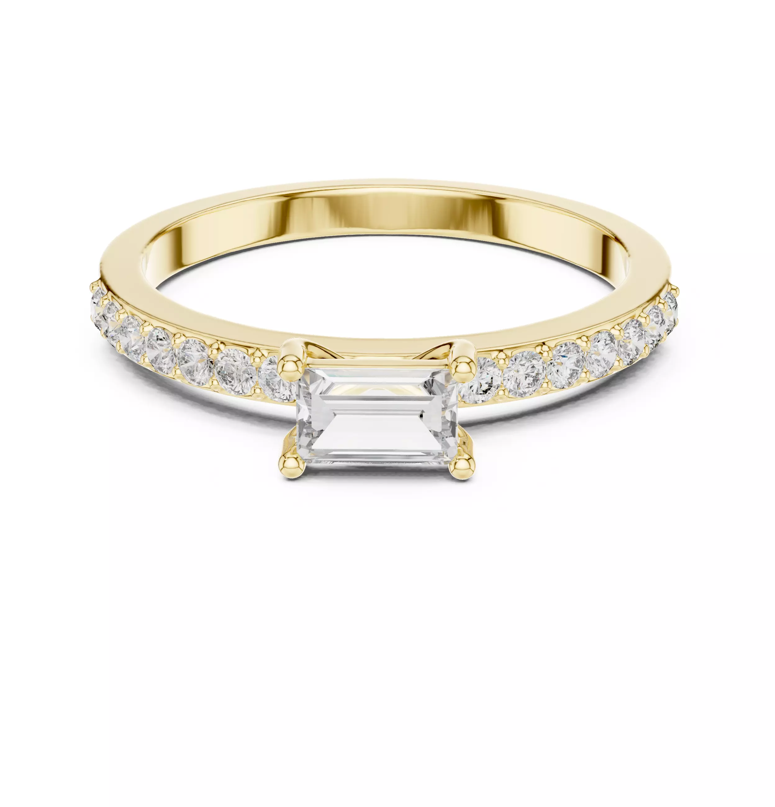 Baguette and Round Diamond Engagement Wedding Ring 3DM STL Video 3D print model_1