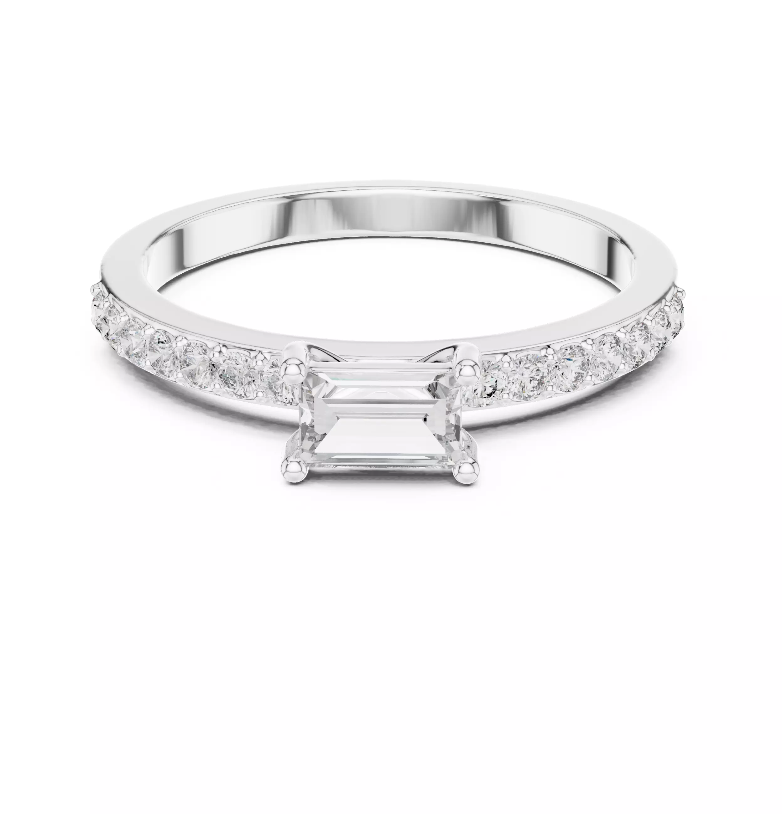 Baguette and Round Diamond Engagement Wedding Ring 3DM STL Video 3D print model_2