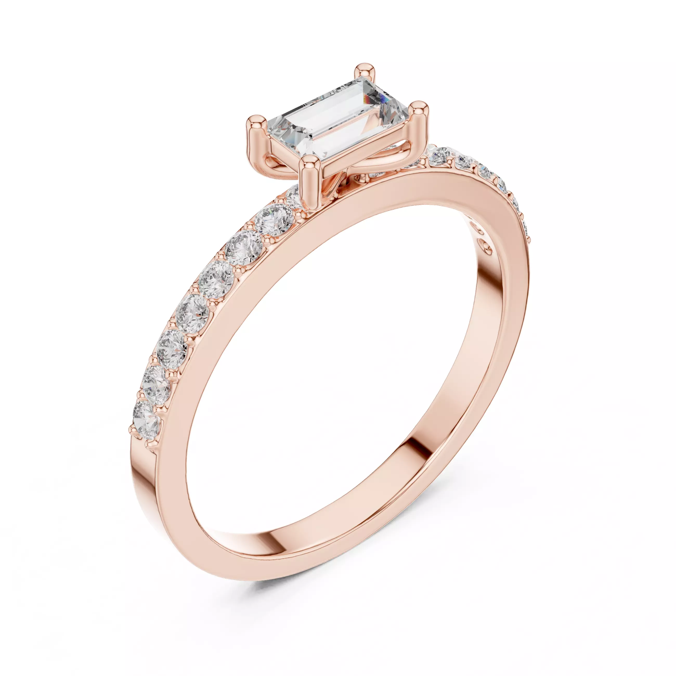 Baguette and Round Diamond Engagement Wedding Ring 3DM STL Video 3D print model_4
