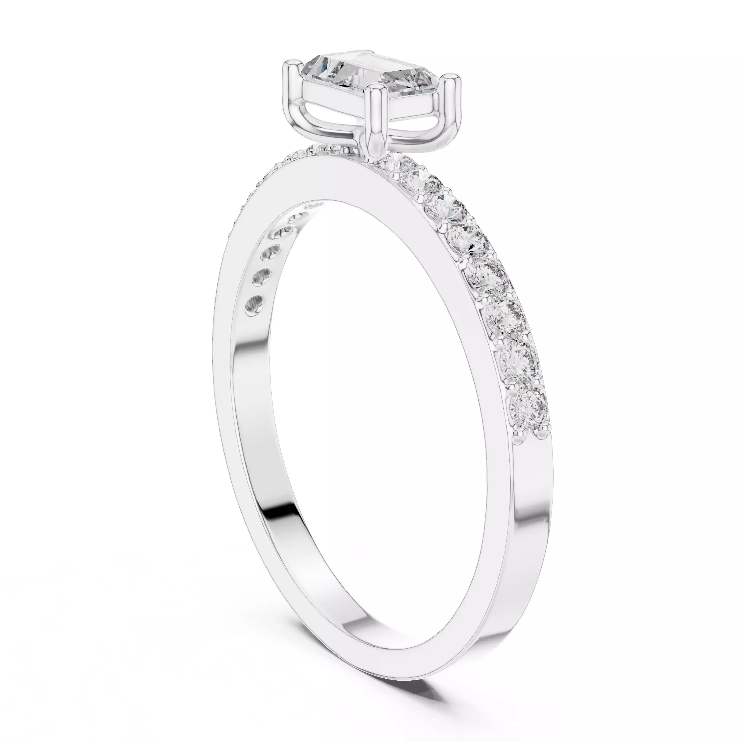 Baguette and Round Diamond Engagement Wedding Ring 3DM STL Video 3D print model_9