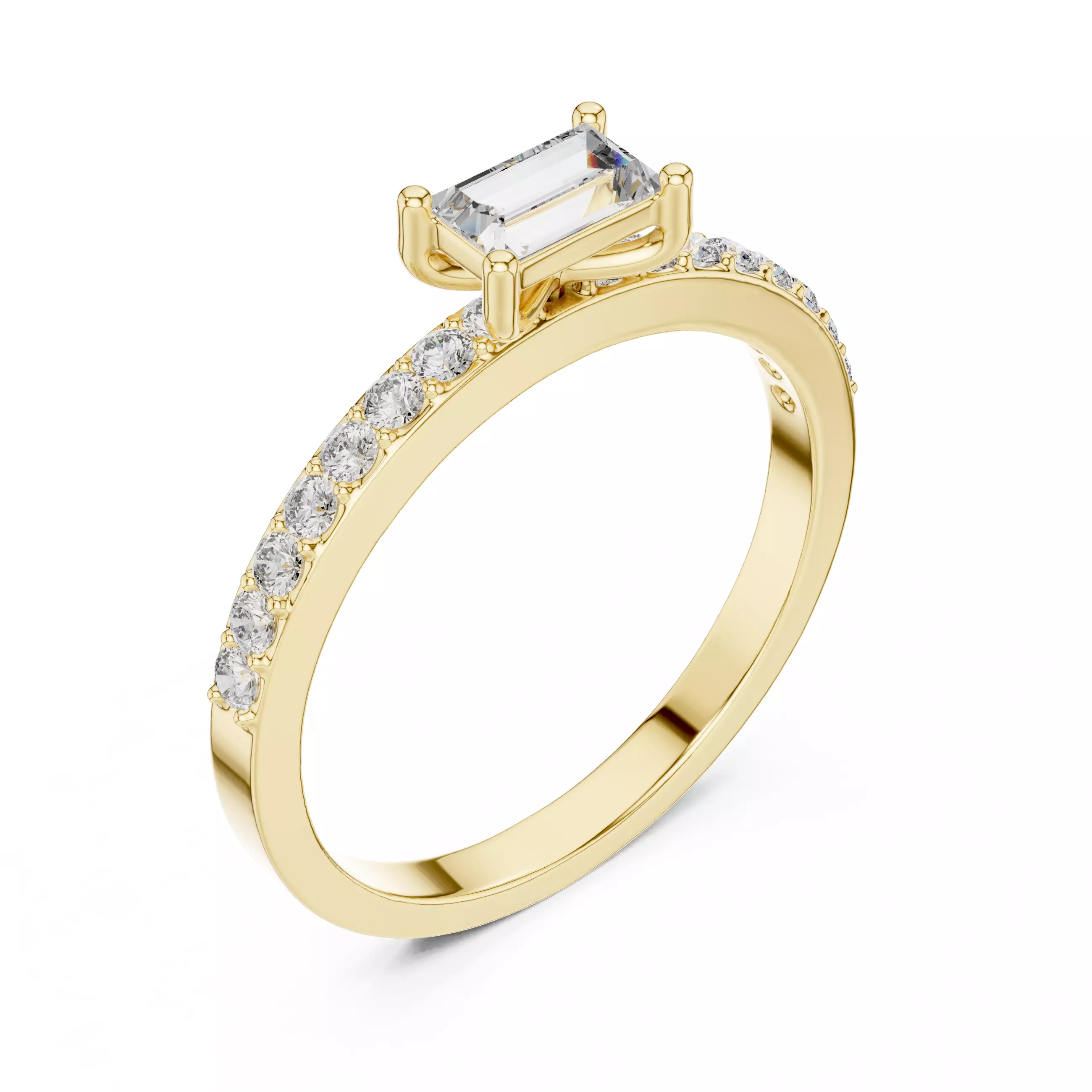 Baguette and Round Diamond Engagement Wedding Ring 3DM STL Video 3D print model_7