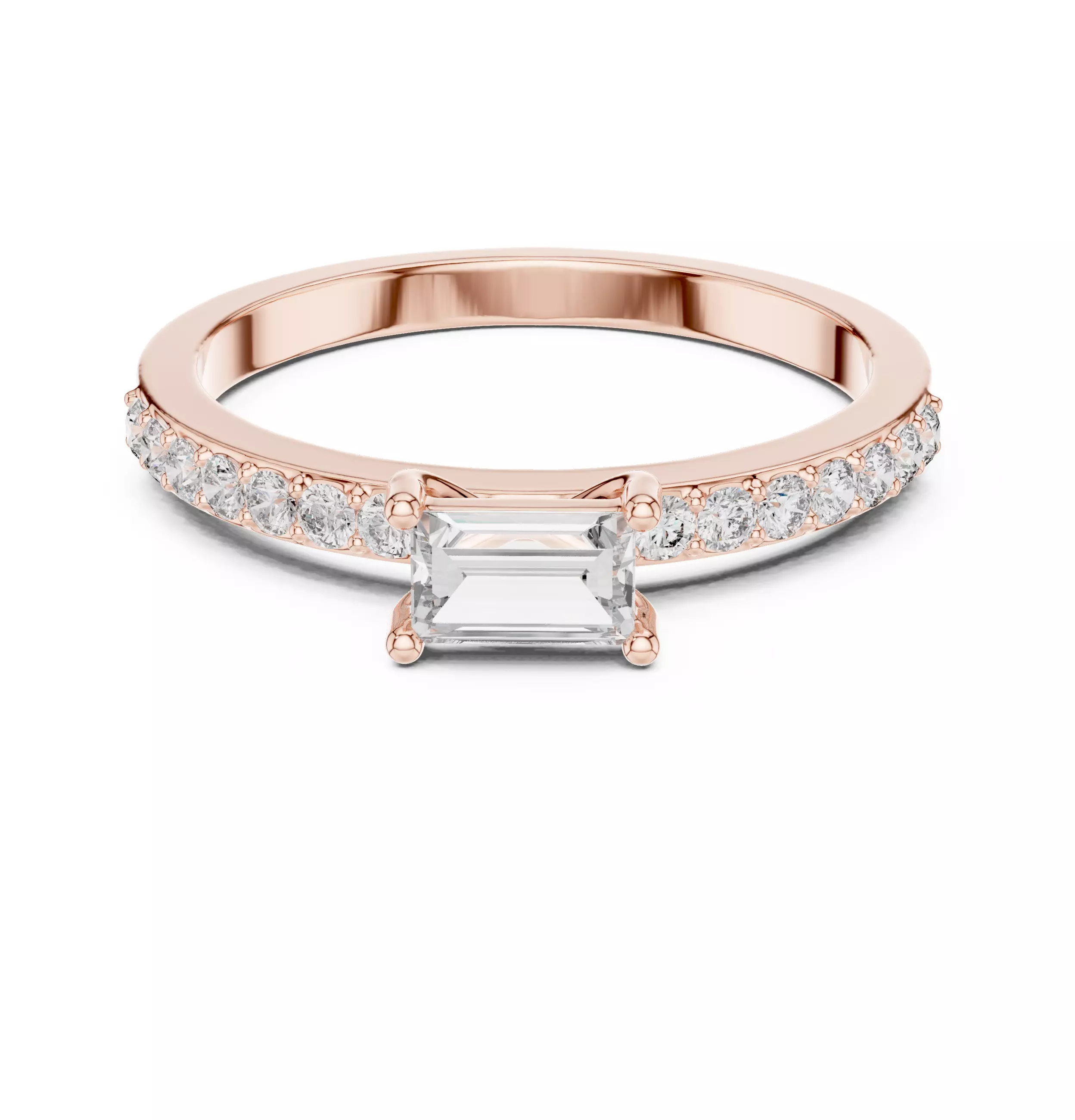 Baguette and Round Diamond Engagement Wedding Ring 3DM STL Video 3D print model_0