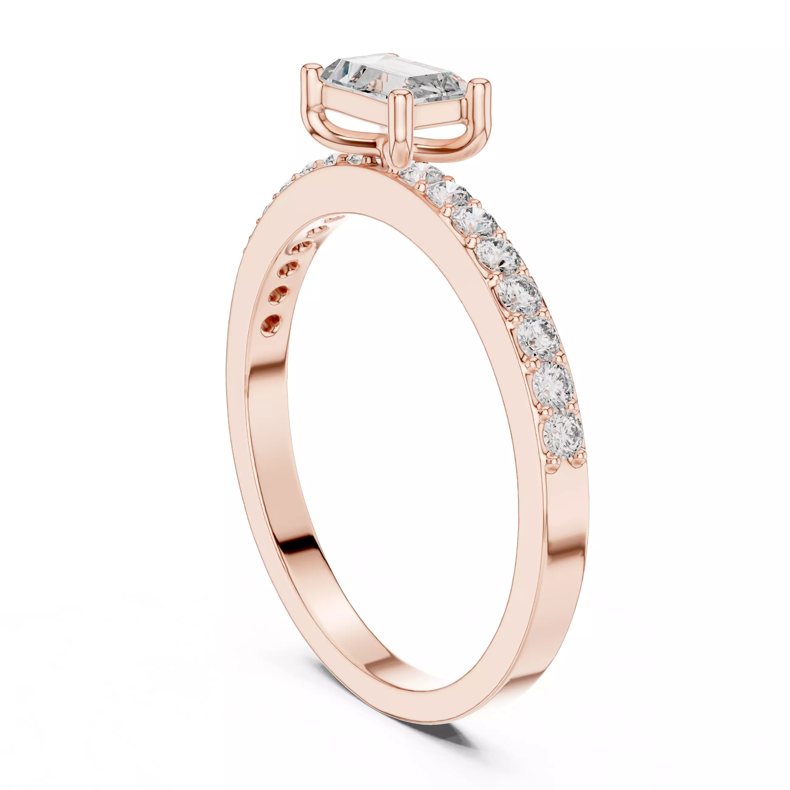 Baguette and Round Diamond Engagement Wedding Ring 3DM STL Video 3D print model_3