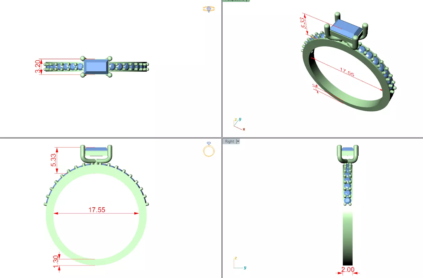 Baguette and Round Diamond Engagement Wedding Ring 3DM STL Video 3D print model_12