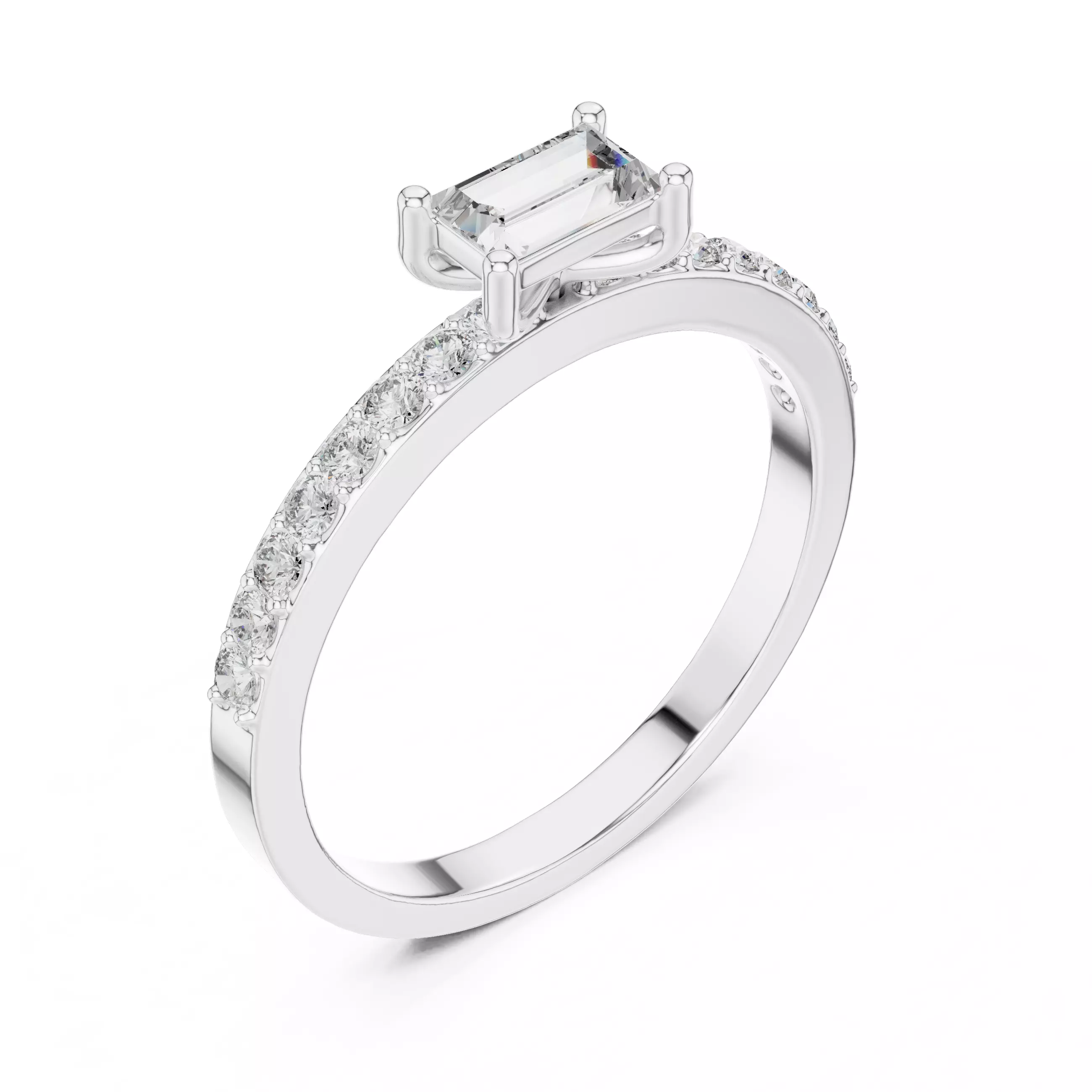 Baguette and Round Diamond Engagement Wedding Ring 3DM STL Video 3D print model_10