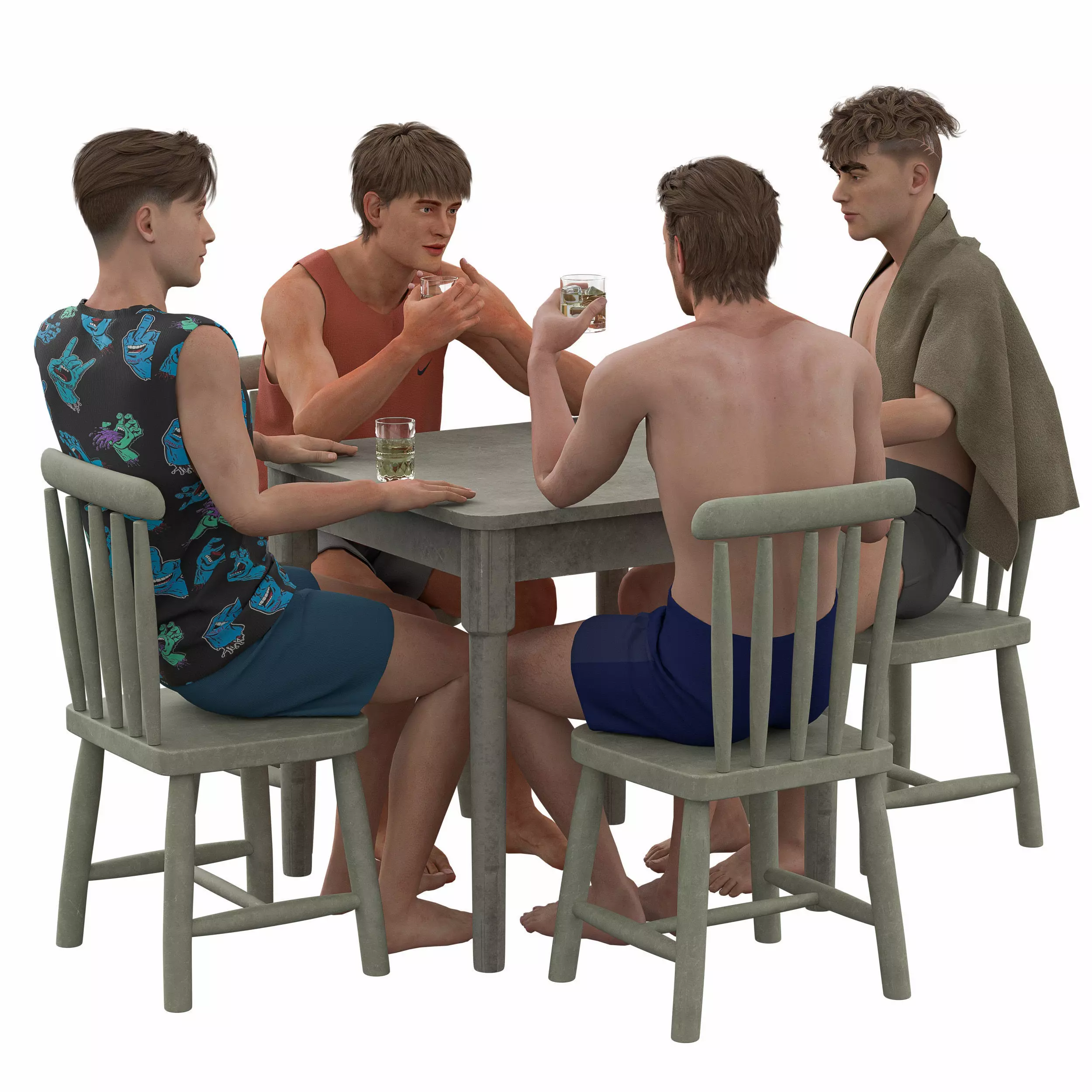 Casual Summer Outfit Male Models Low-poly 3D model_2