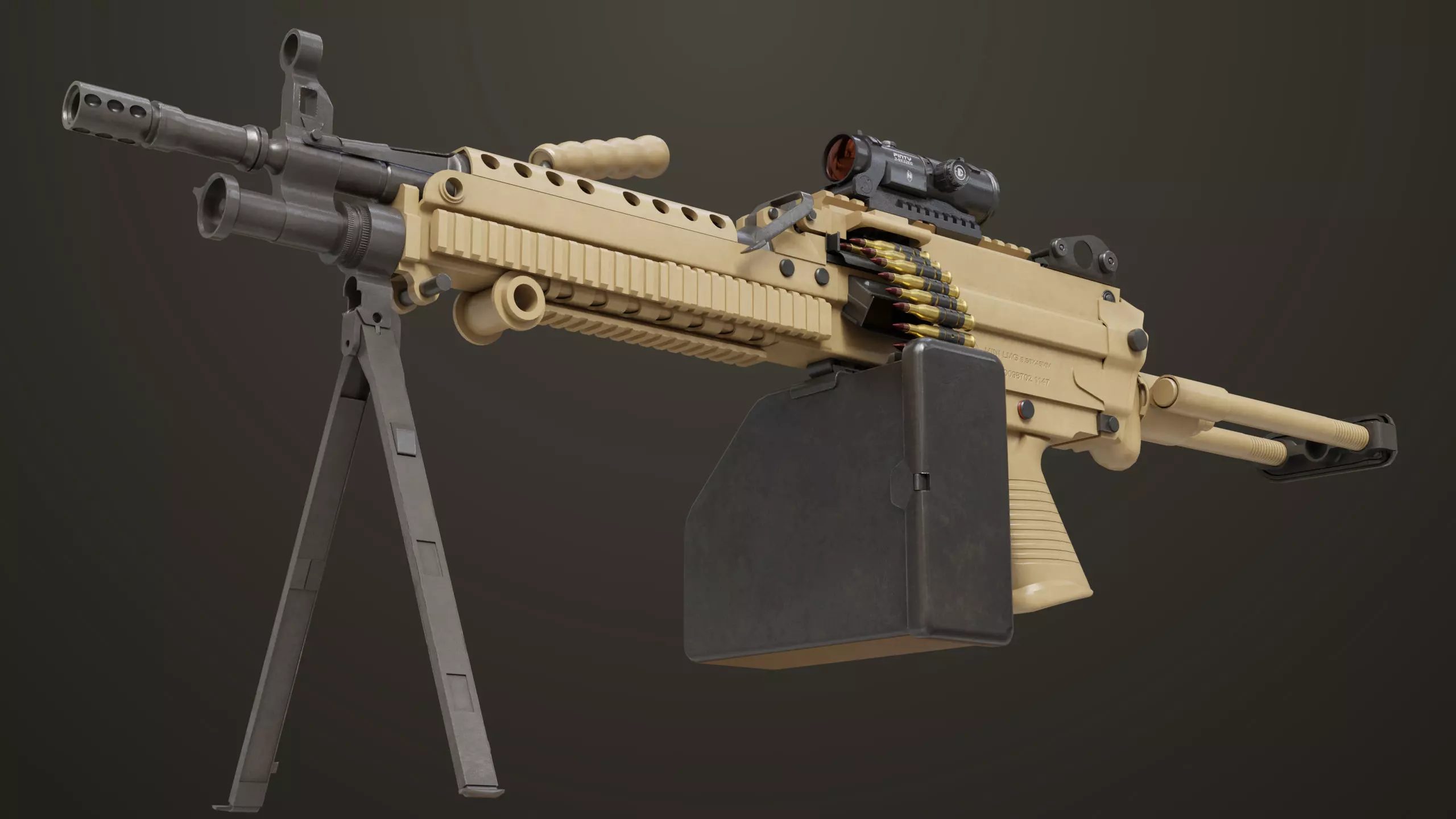 Machine Gun Sandal and Black Ammo Box All PBR Textures Low-poly 3D model_4