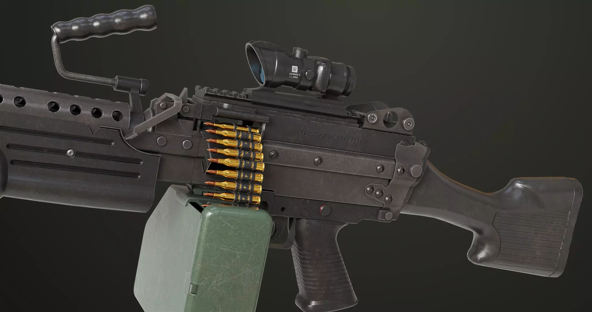 Machine Gun Sandal and Black Ammo Box All PBR Textures Low-poly 3D model_60