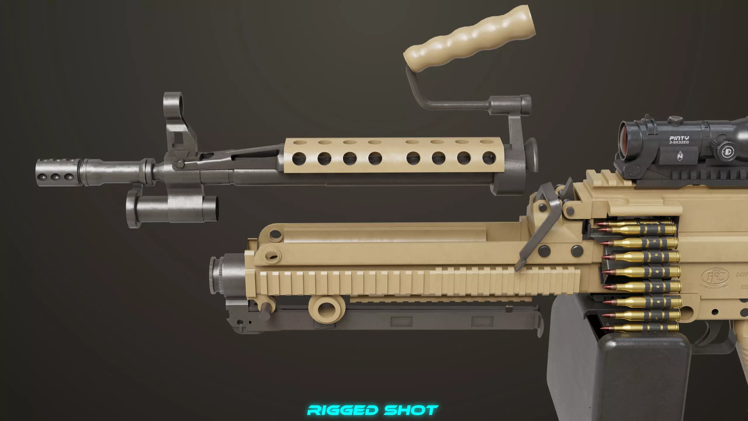 Machine Gun Sandal and Black Ammo Box All PBR Textures Low-poly 3D model_15