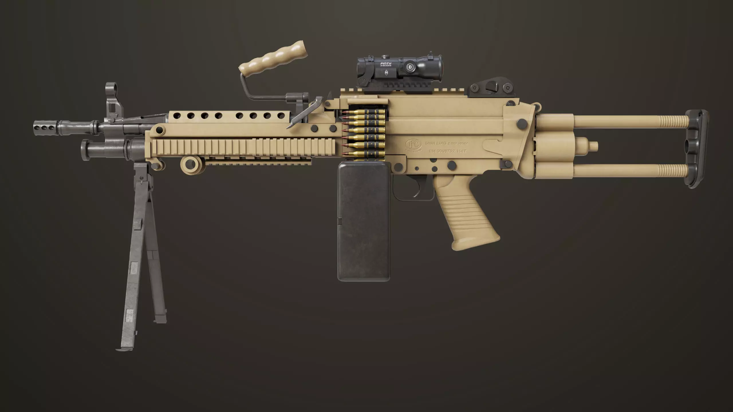 Machine Gun Sandal and Black Ammo Box All PBR Textures Low-poly 3D model_1