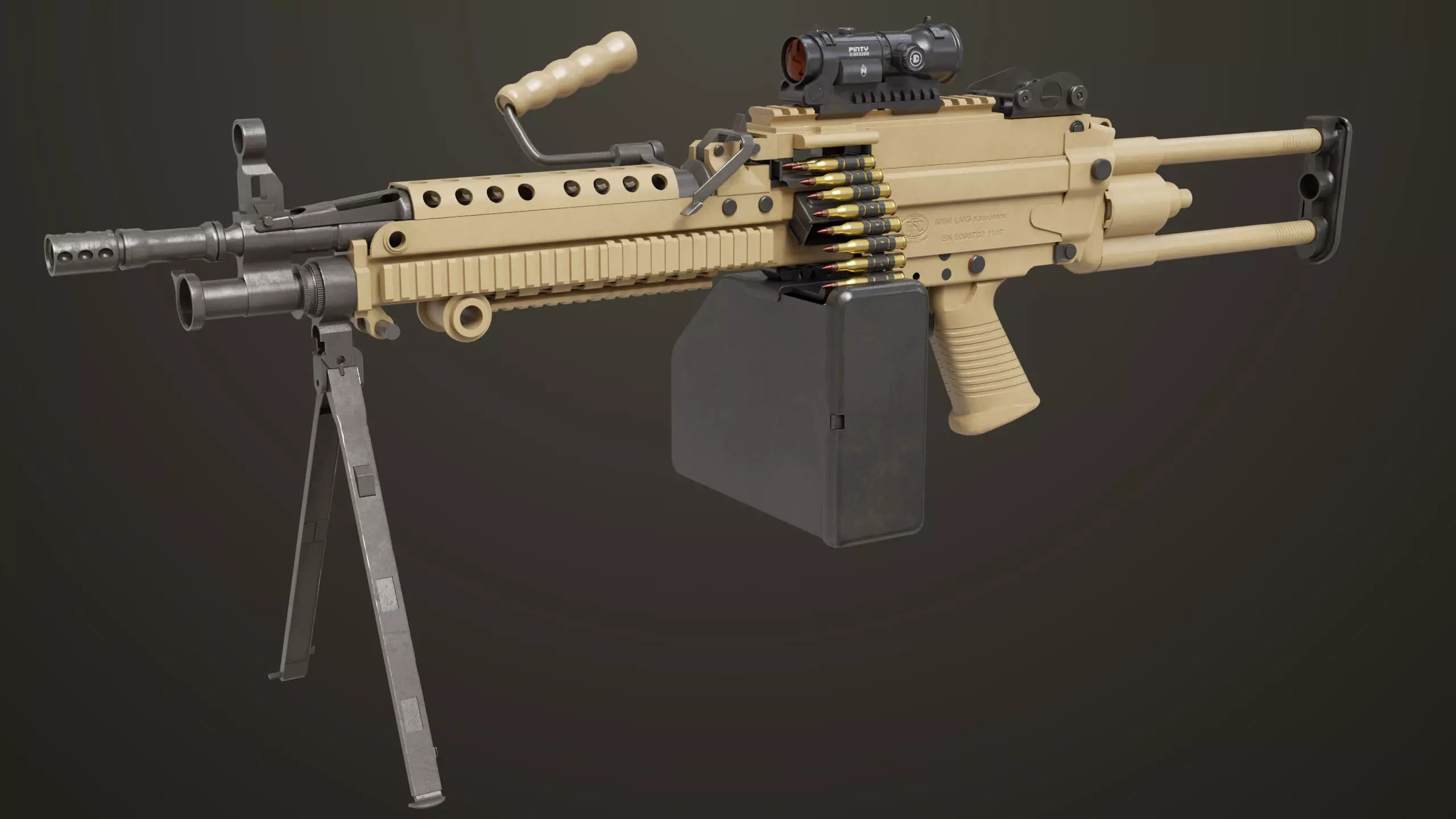 Machine Gun Sandal and Black Ammo Box All PBR Textures Low-poly 3D model_2