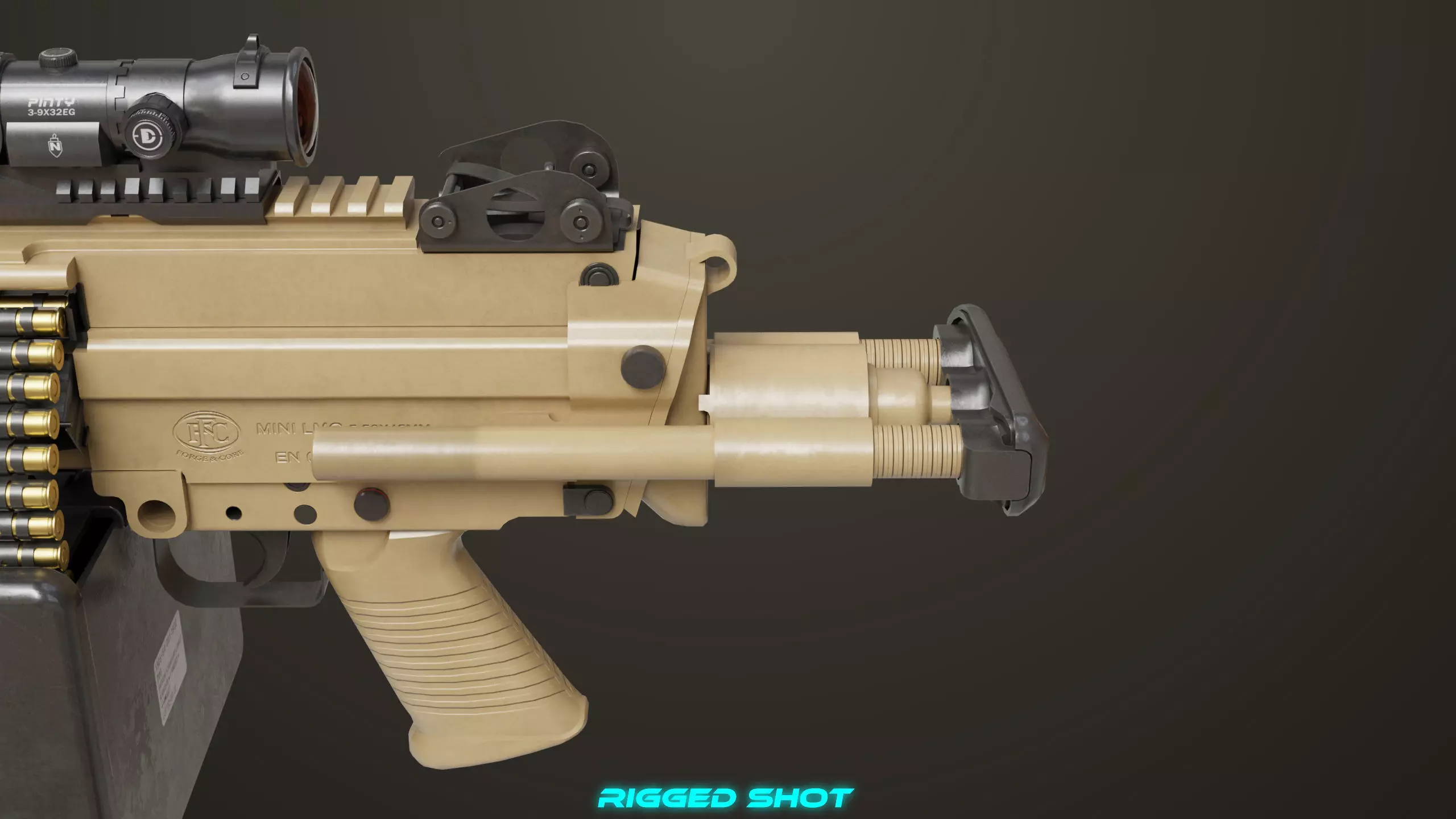 Machine Gun Sandal and Black Ammo Box All PBR Textures Low-poly 3D model_19