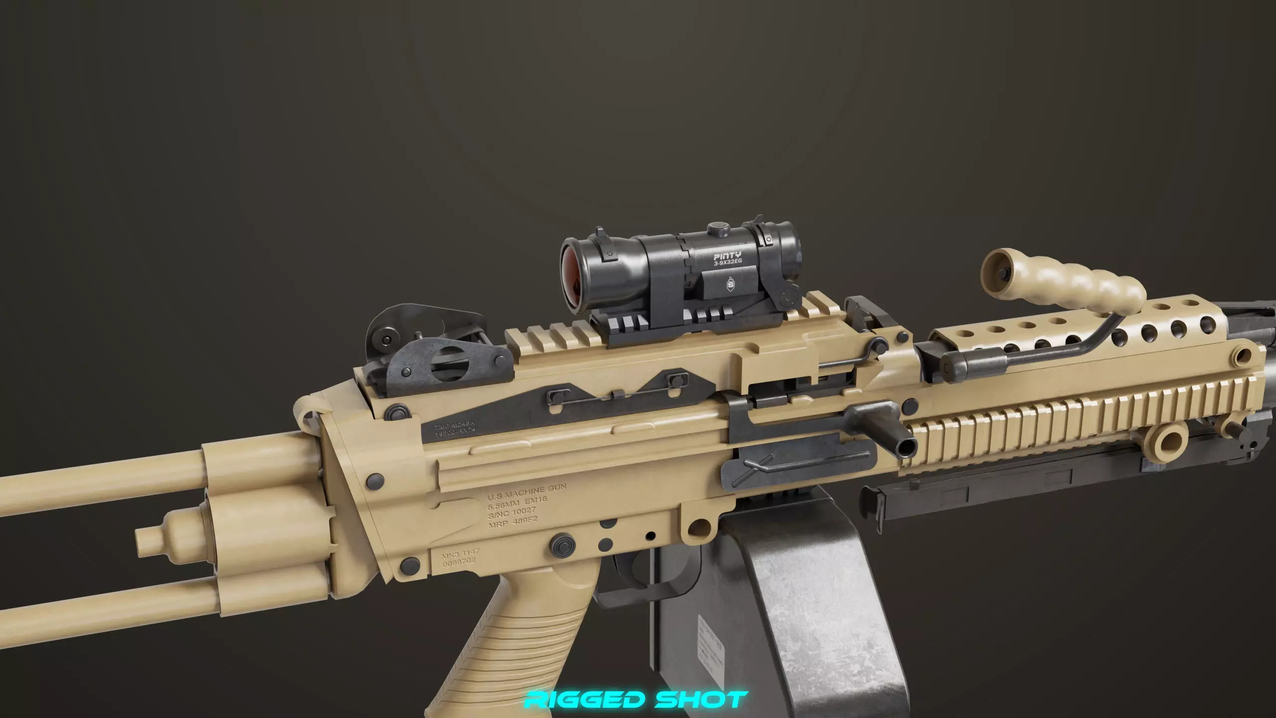 Machine Gun Sandal and Black Ammo Box All PBR Textures Low-poly 3D model_8