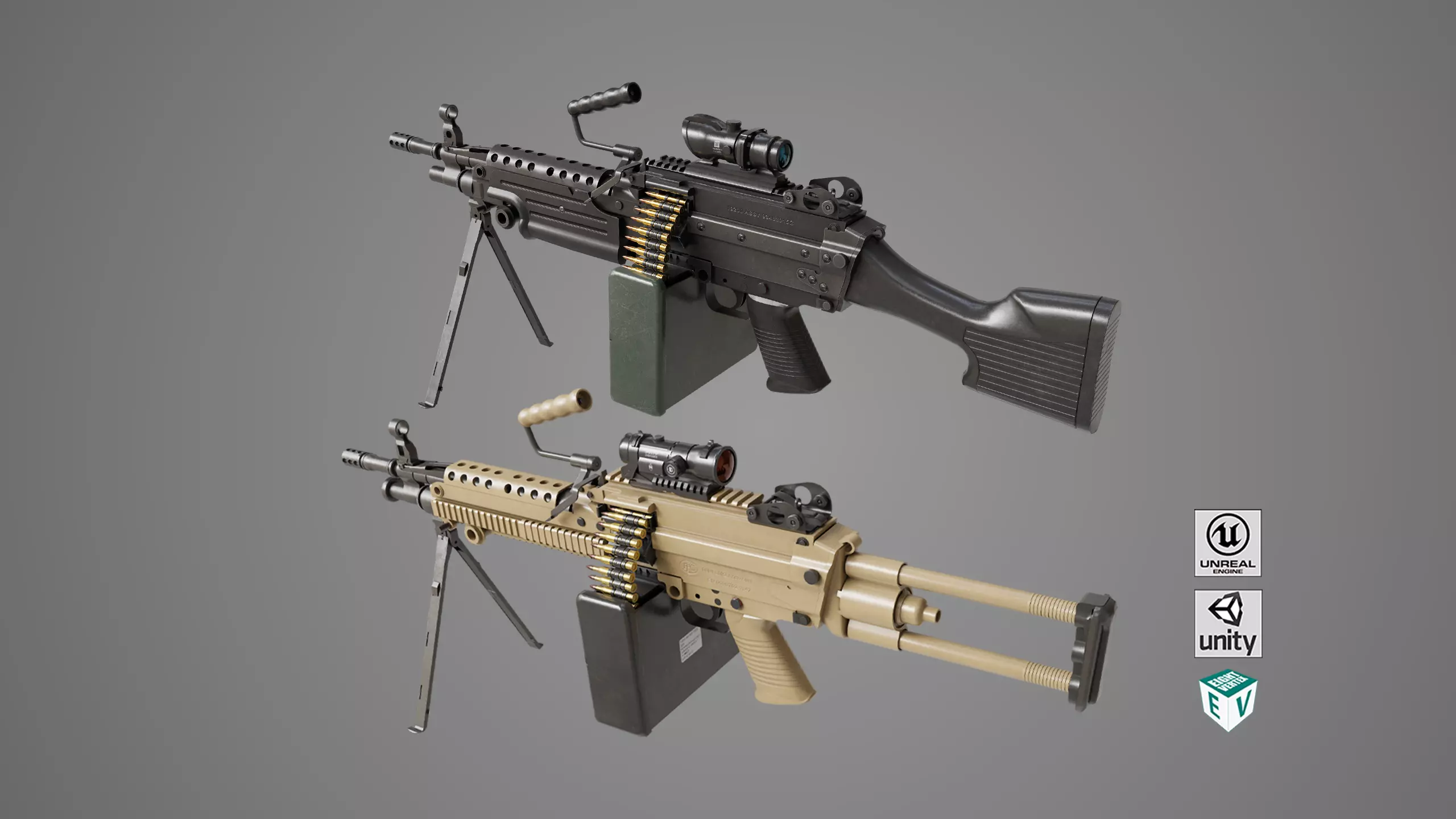 Machine Gun Sandal and Black Ammo Box All PBR Textures Low-poly 3D model_0