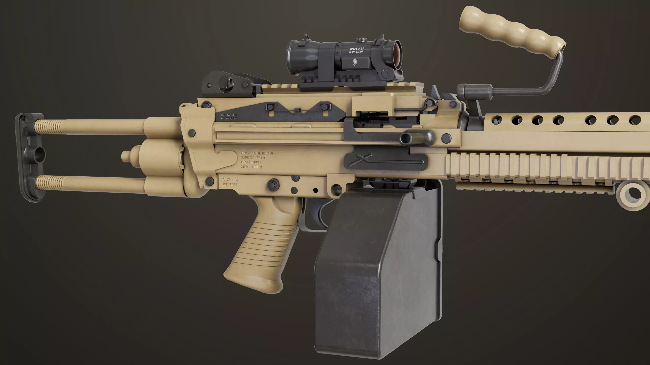 Machine Gun Sandal and Black Ammo Box All PBR Textures Low-poly 3D model_24