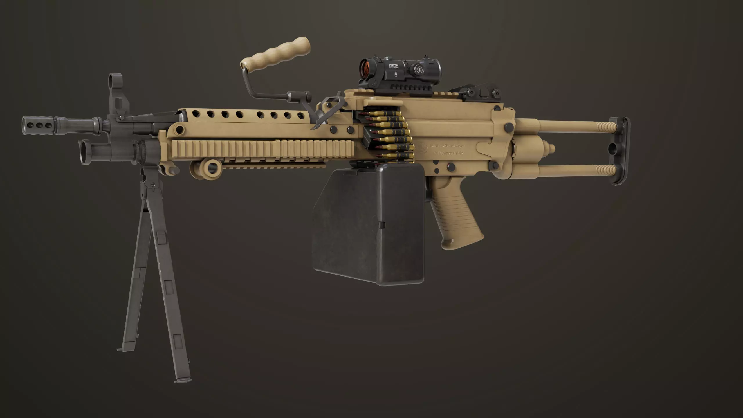 Machine Gun Sandal and Black Ammo Box All PBR Textures Low-poly 3D model_3