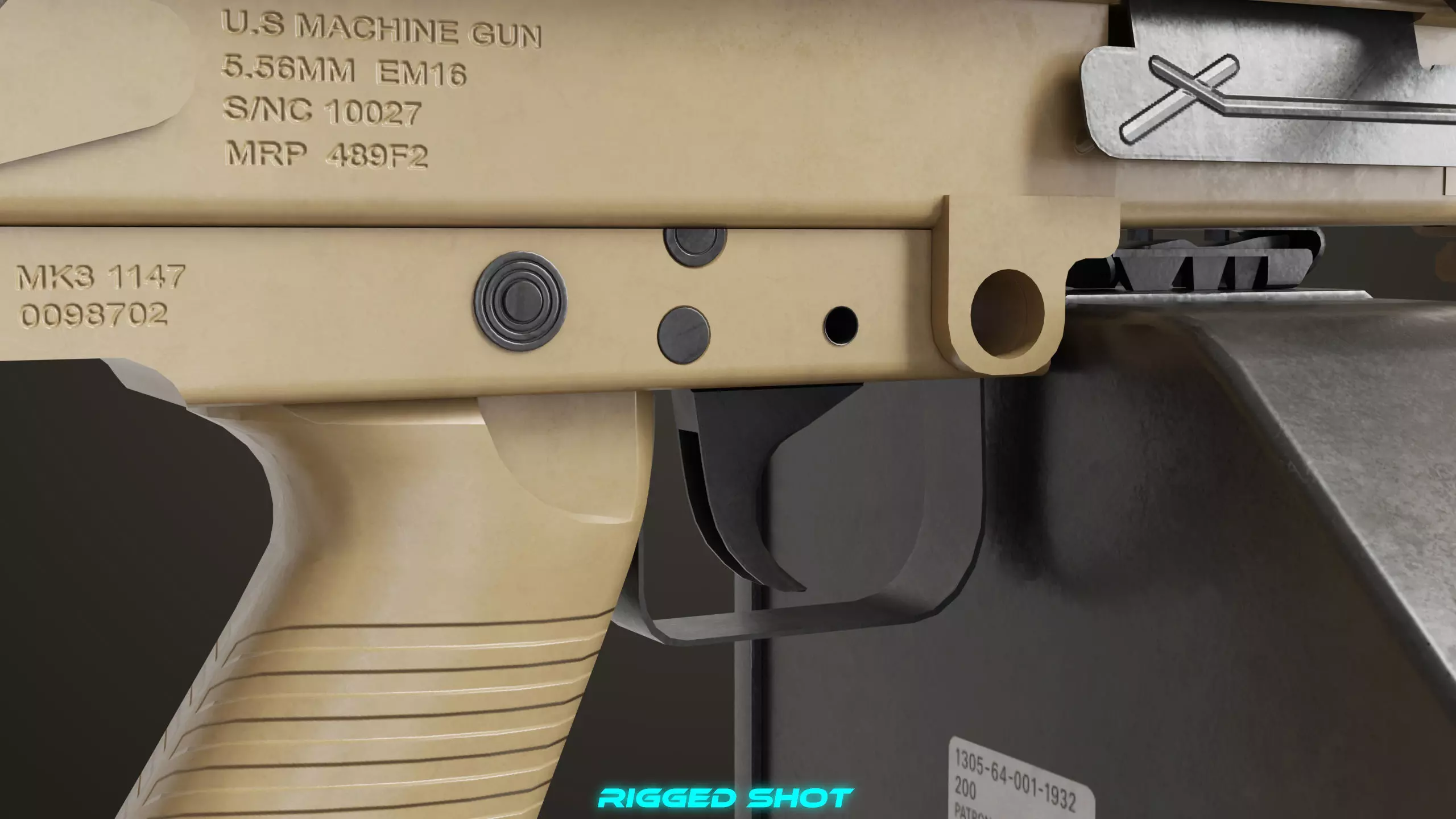 Machine Gun Sandal and Black Ammo Box All PBR Textures Low-poly 3D model_11