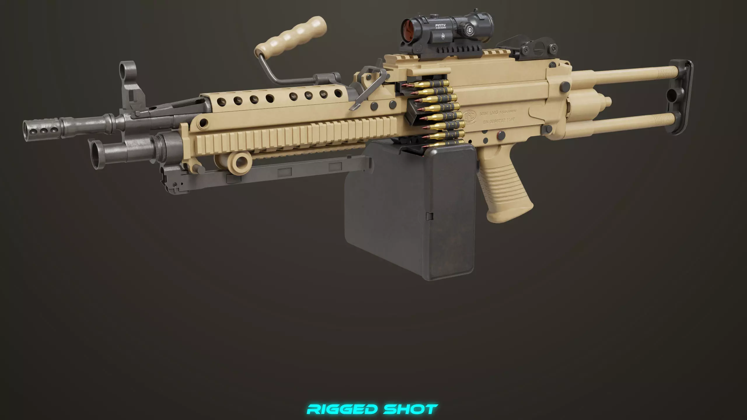 Machine Gun Sandal and Black Ammo Box All PBR Textures Low-poly 3D model_5