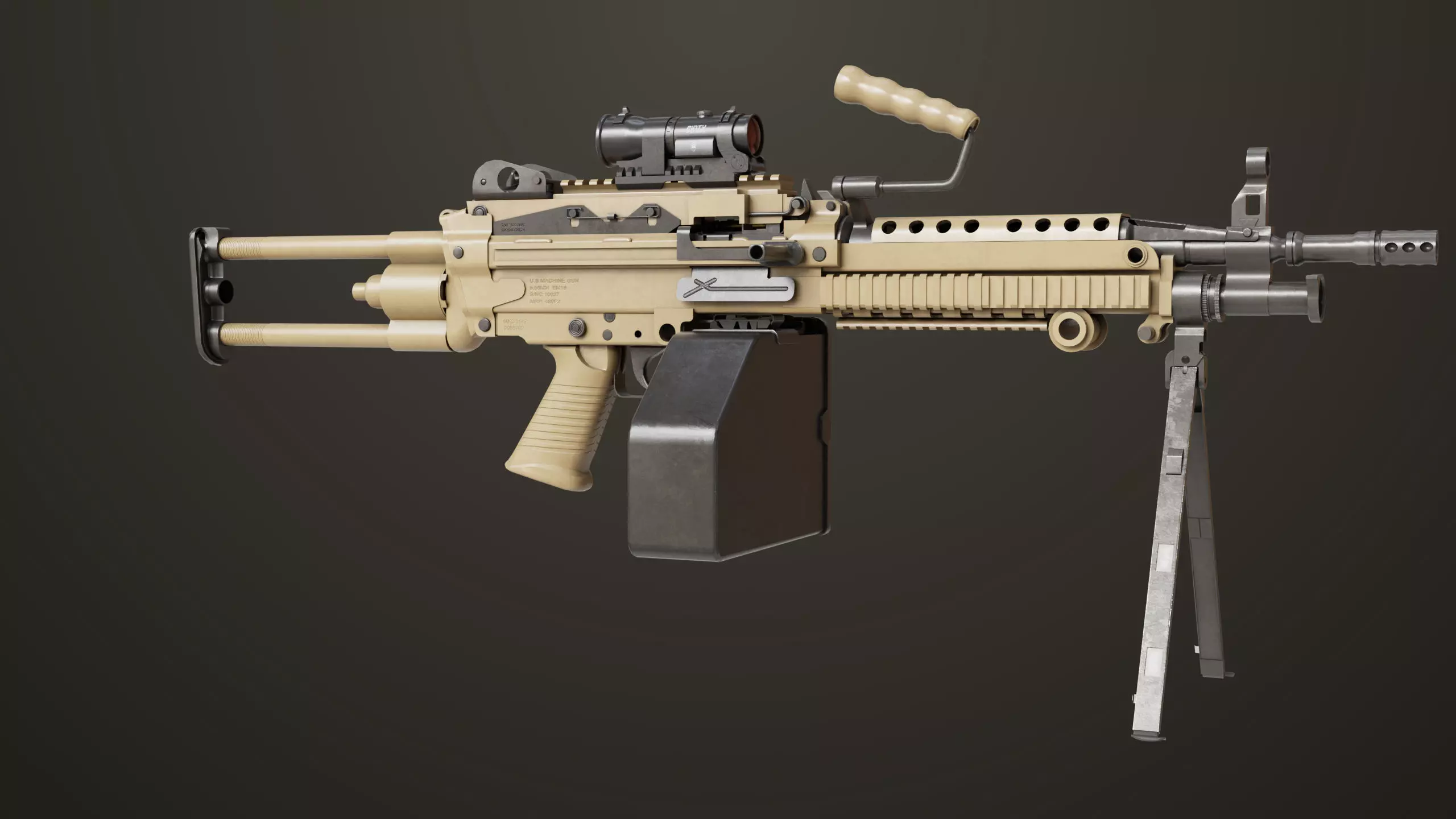 Machine Gun Sandal and Black Ammo Box All PBR Textures Low-poly 3D model_22