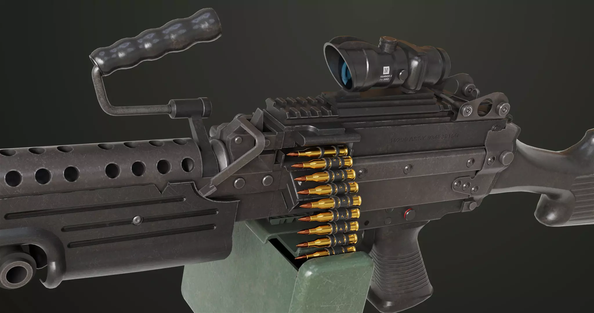 Machine Gun Sandal and Black Ammo Box All PBR Textures Low-poly 3D model_63