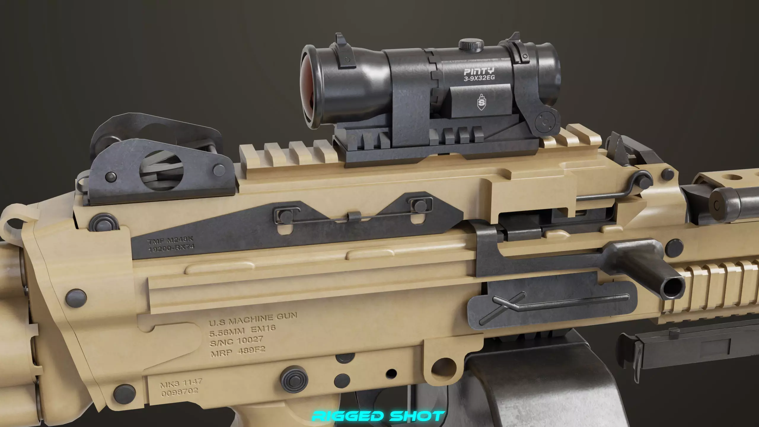 Machine Gun Sandal and Black Ammo Box All PBR Textures Low-poly 3D model_6