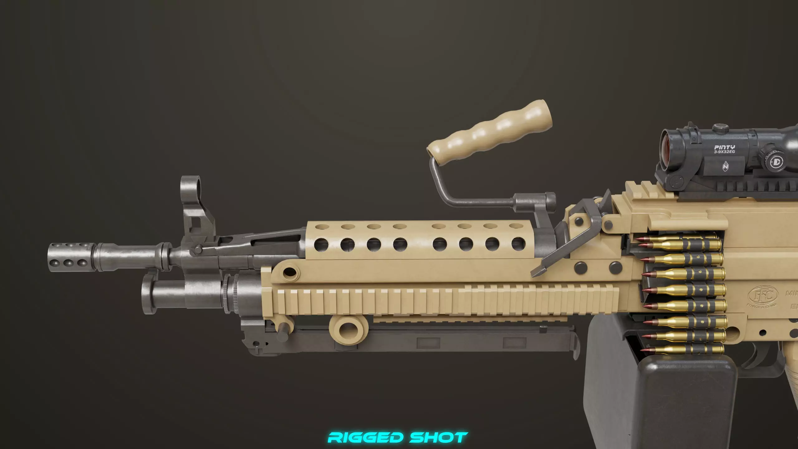 Machine Gun Sandal and Black Ammo Box All PBR Textures Low-poly 3D model_14