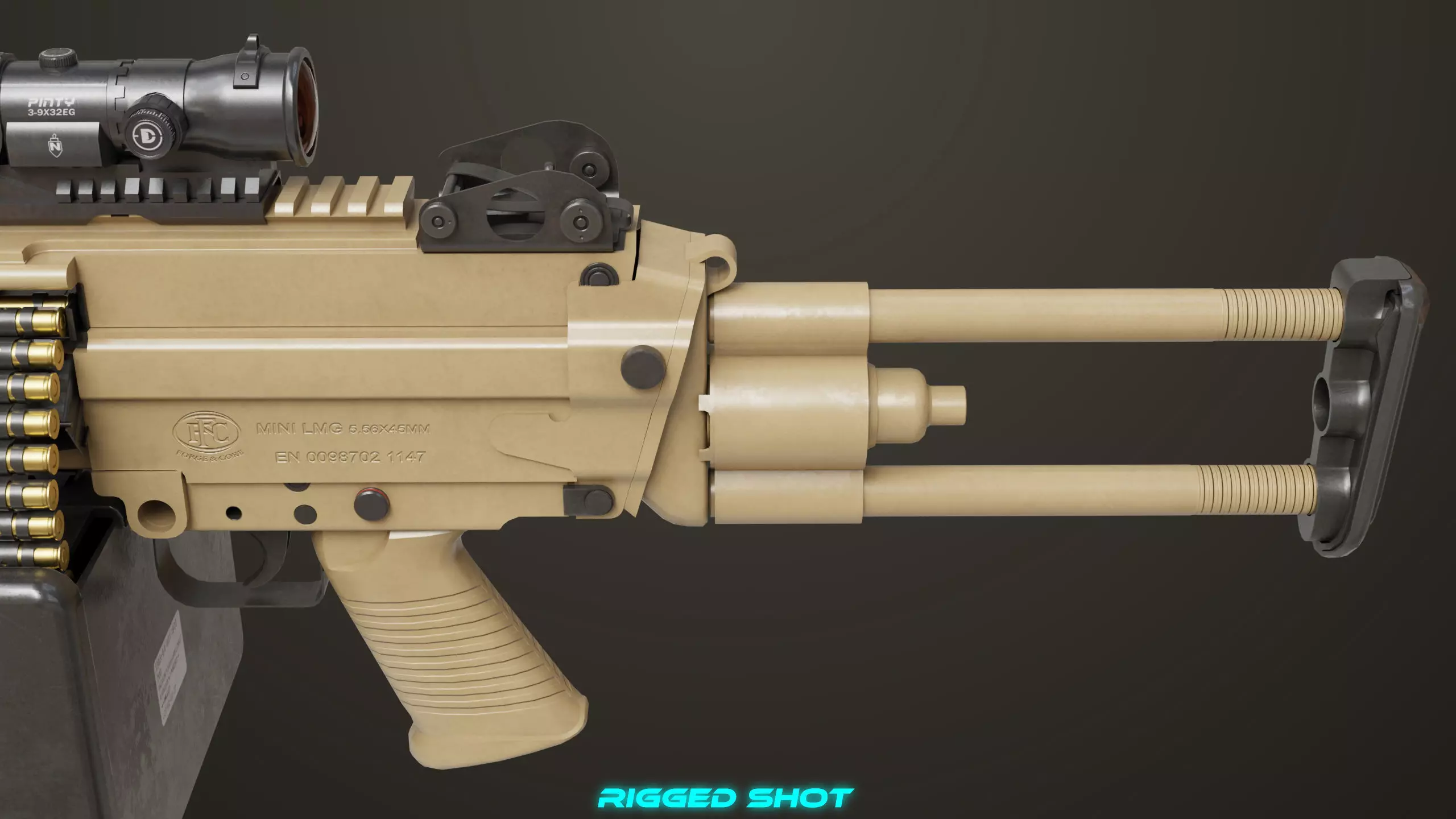 Machine Gun Sandal and Black Ammo Box All PBR Textures Low-poly 3D model_17