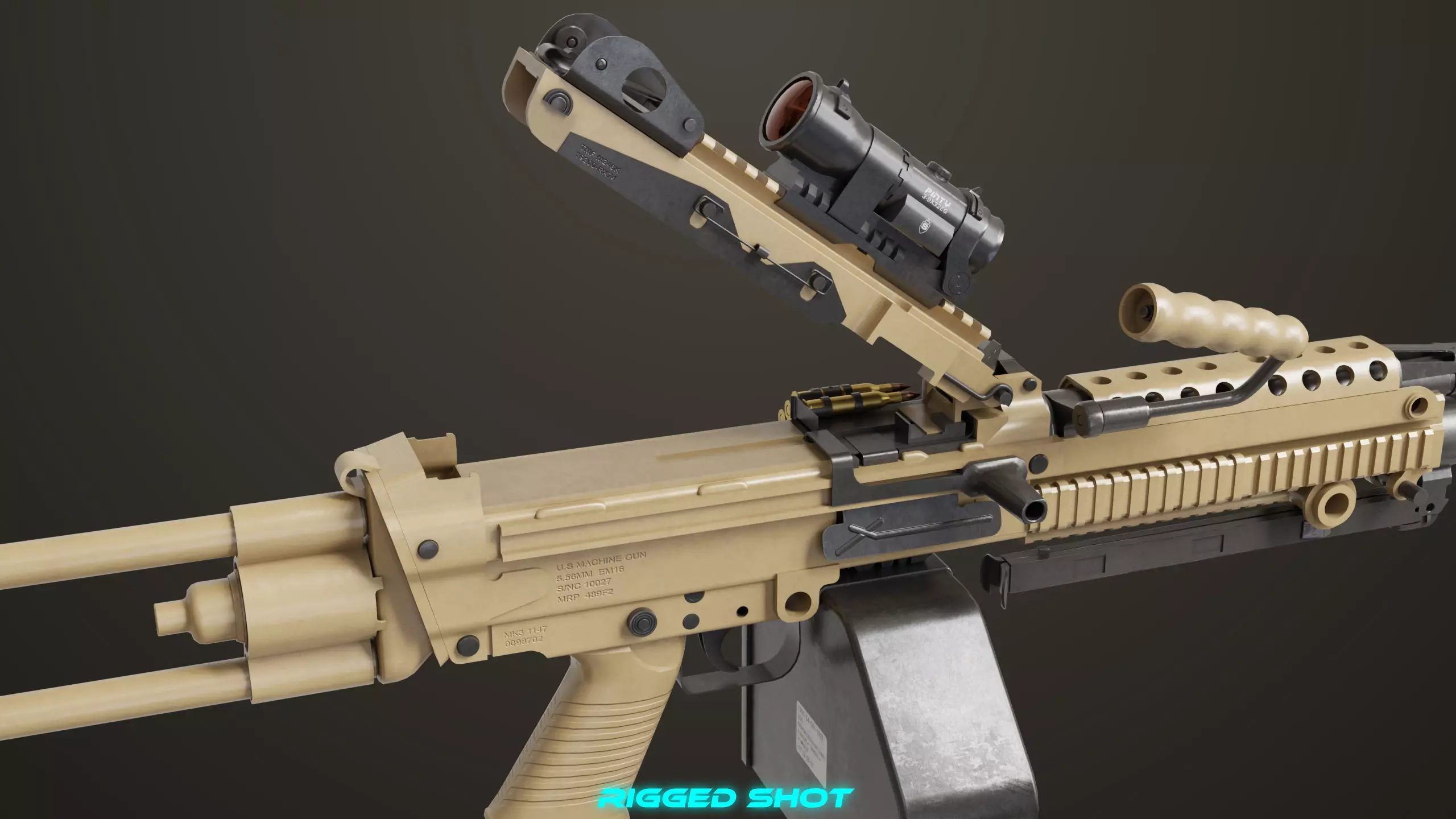 Machine Gun Sandal and Black Ammo Box All PBR Textures Low-poly 3D model_9