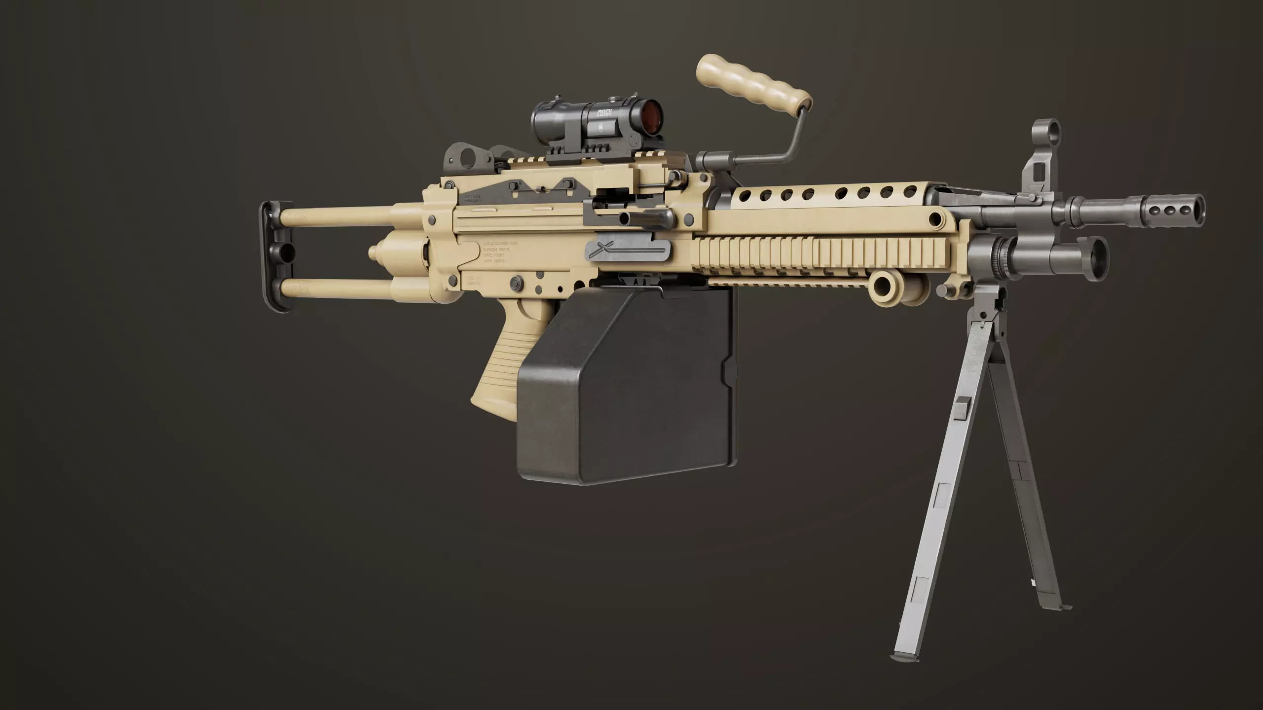 Machine Gun Sandal and Black Ammo Box All PBR Textures Low-poly 3D model_26