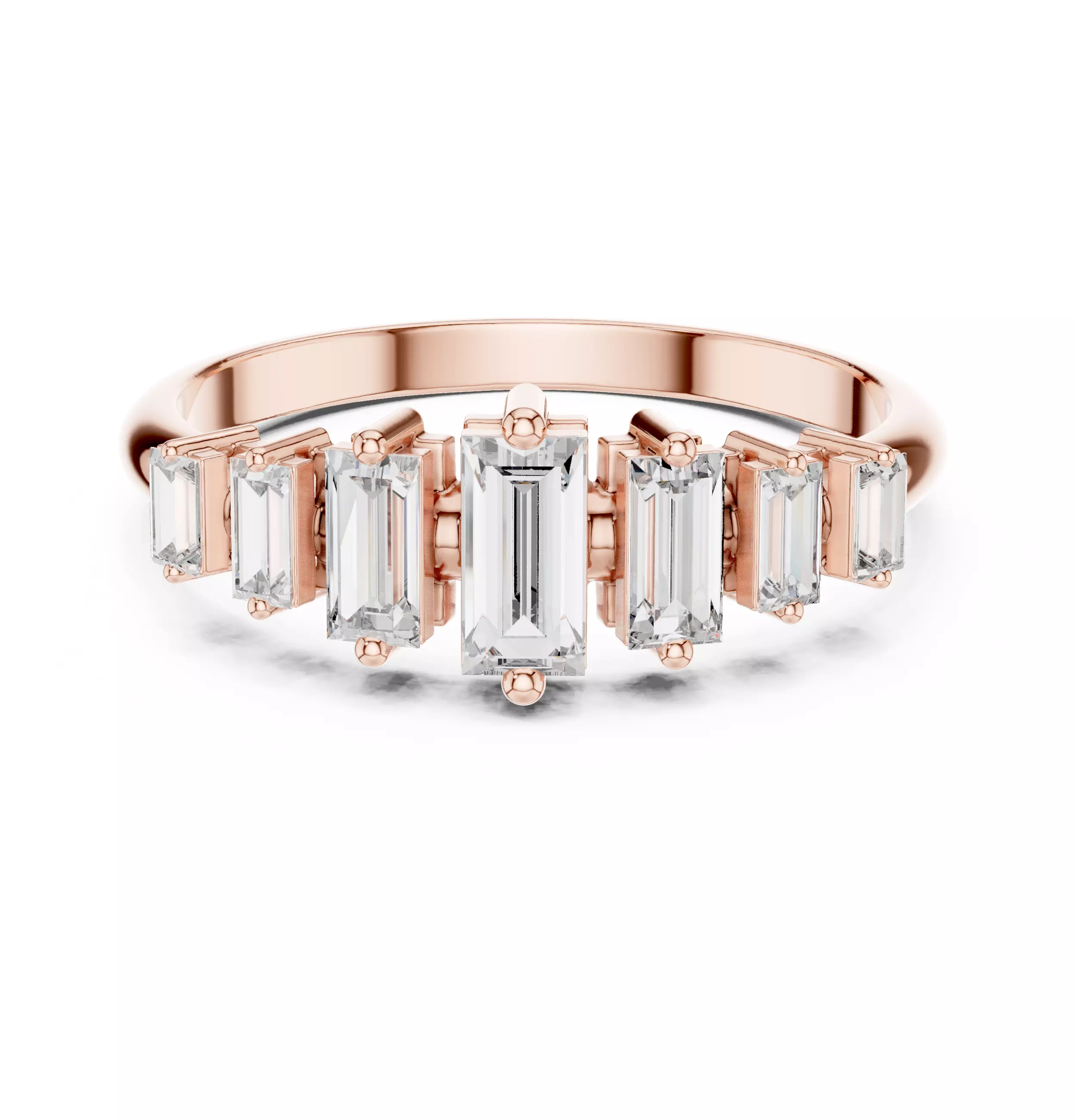 Seven Baguette Diamond Engagement Wedding Band 3DM STL Video 3D print model_0
