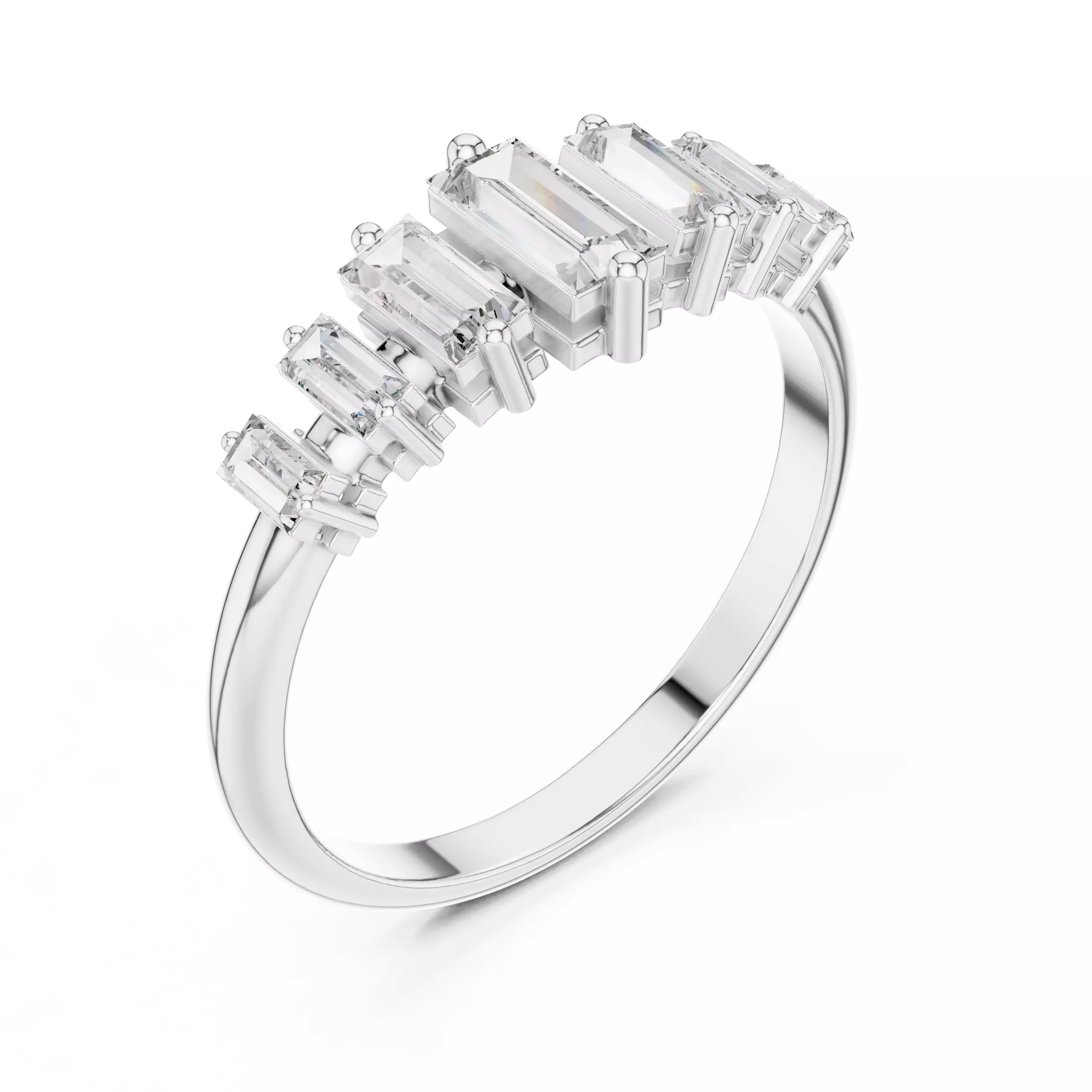 Seven Baguette Diamond Engagement Wedding Band 3DM STL Video 3D print model_10