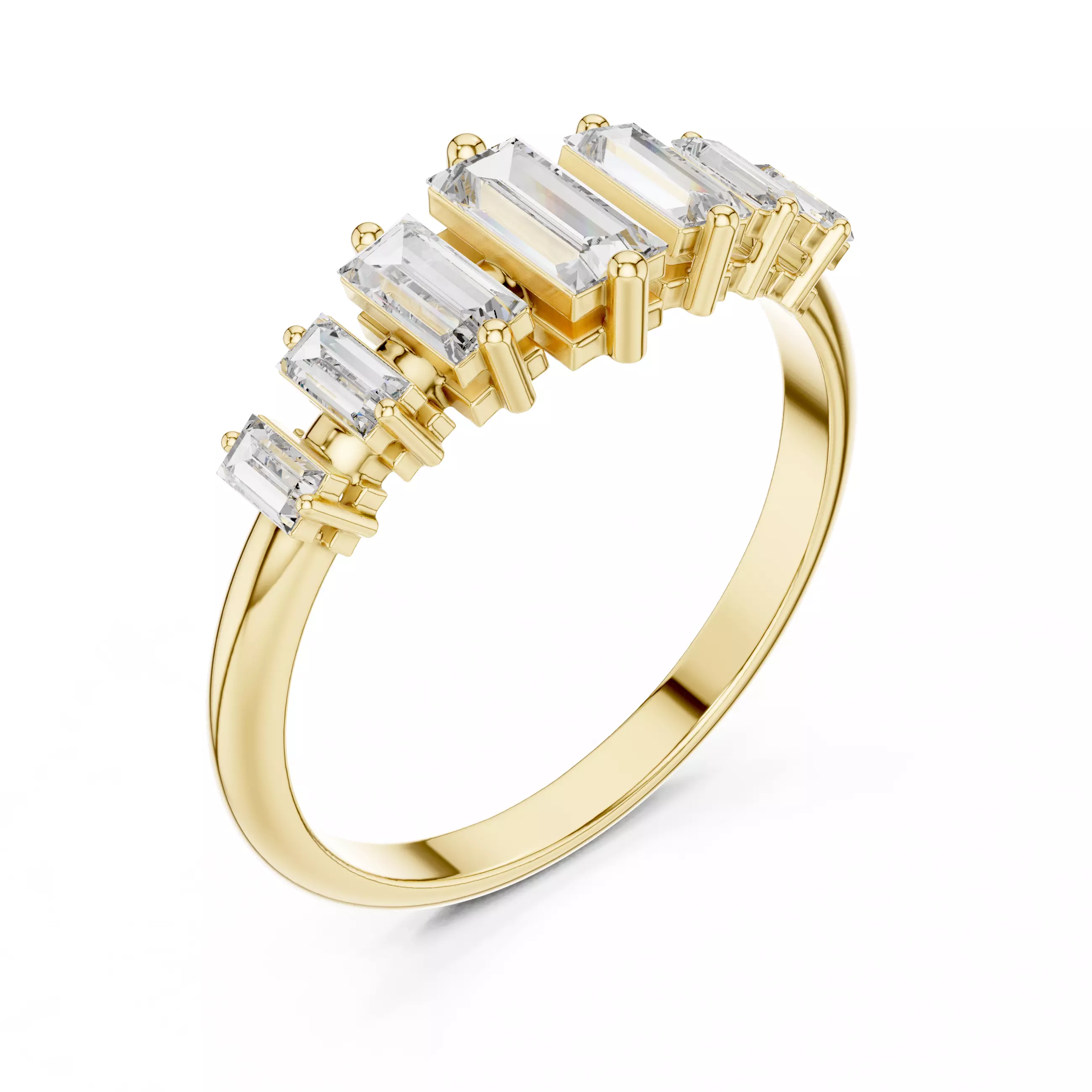 Seven Baguette Diamond Engagement Wedding Band 3DM STL Video 3D print model_7