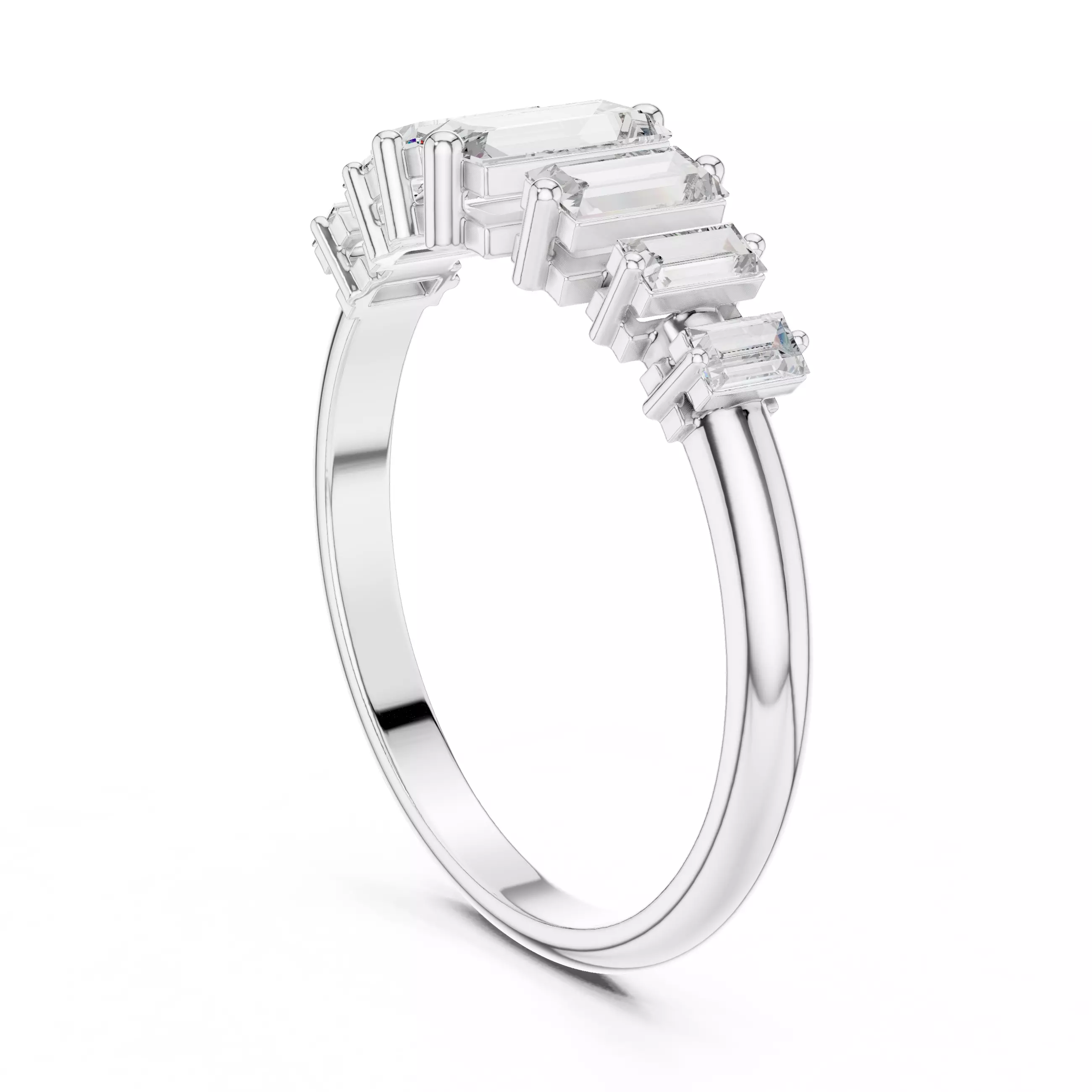 Seven Baguette Diamond Engagement Wedding Band 3DM STL Video 3D print model_9