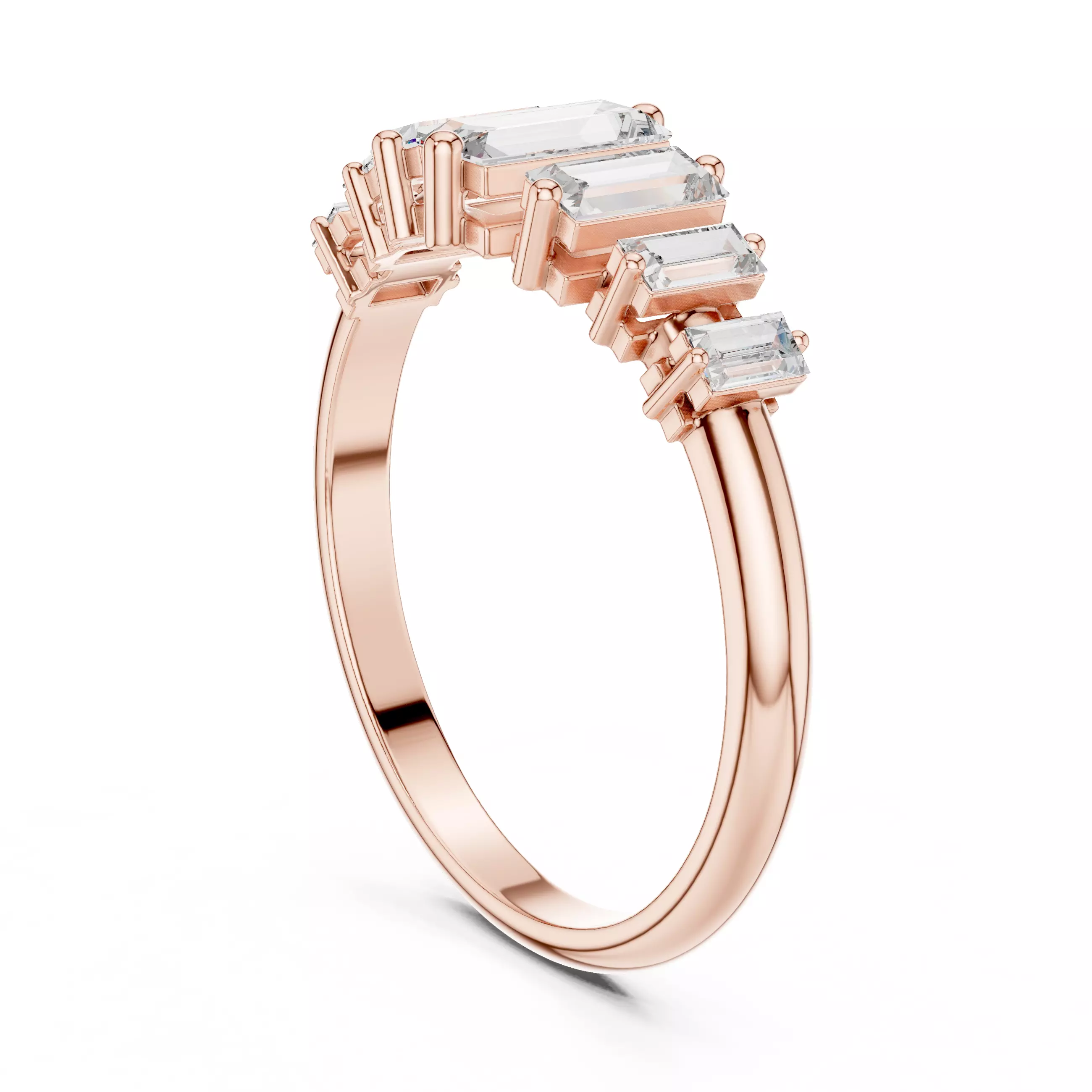 Seven Baguette Diamond Engagement Wedding Band 3DM STL Video 3D print model_3