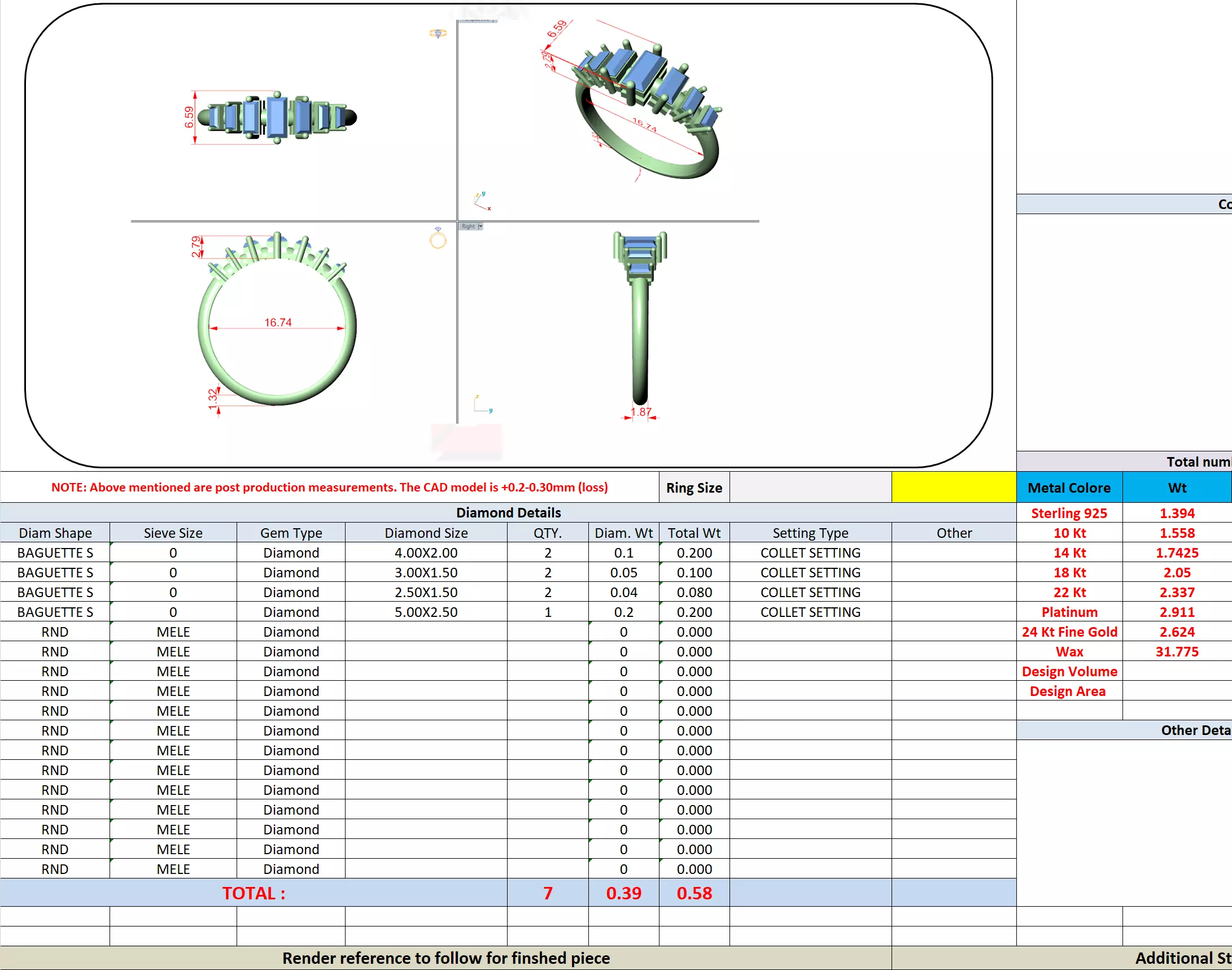 Seven Baguette Diamond Engagement Wedding Band 3DM STL Video 3D print model_13