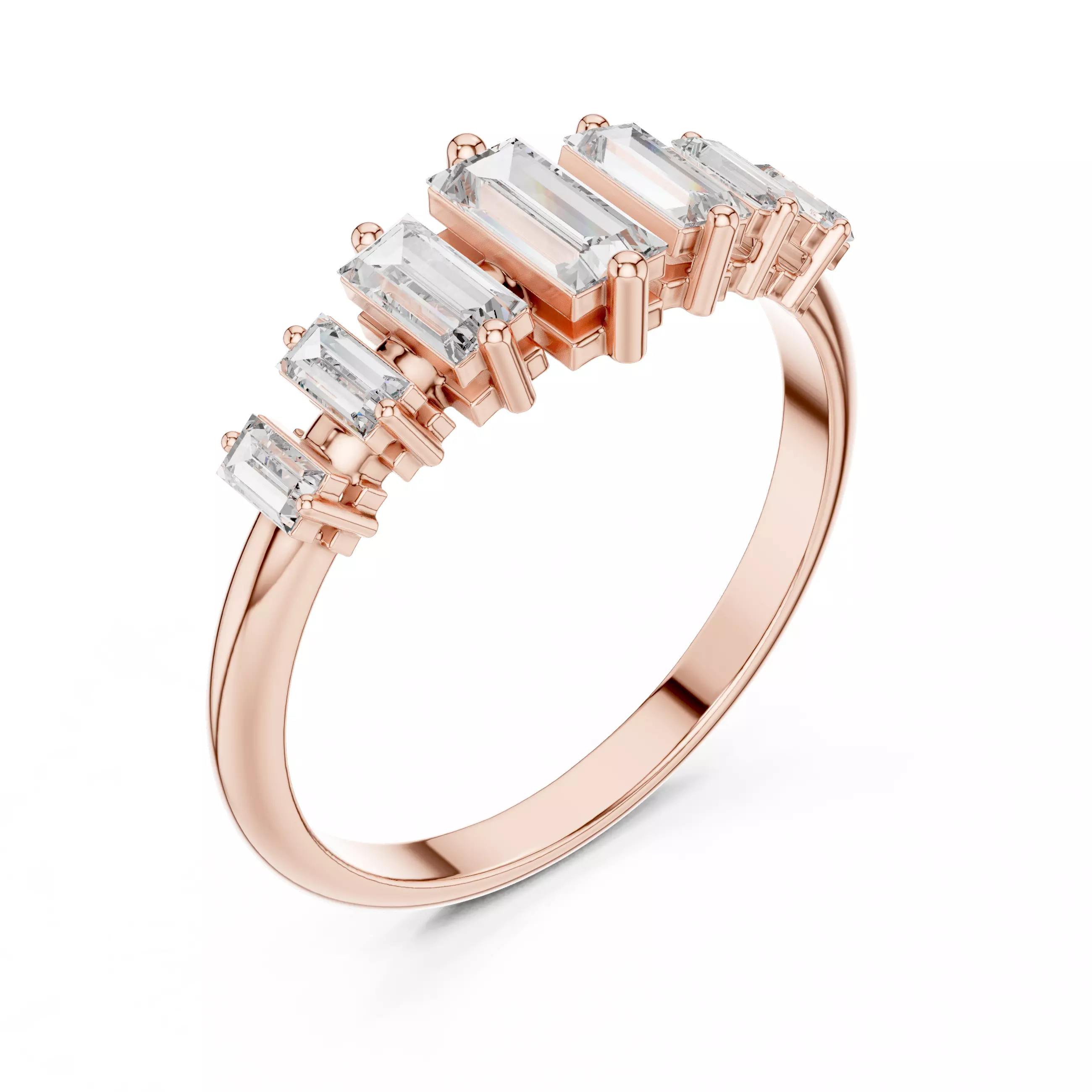 Seven Baguette Diamond Engagement Wedding Band 3DM STL Video 3D print model_4