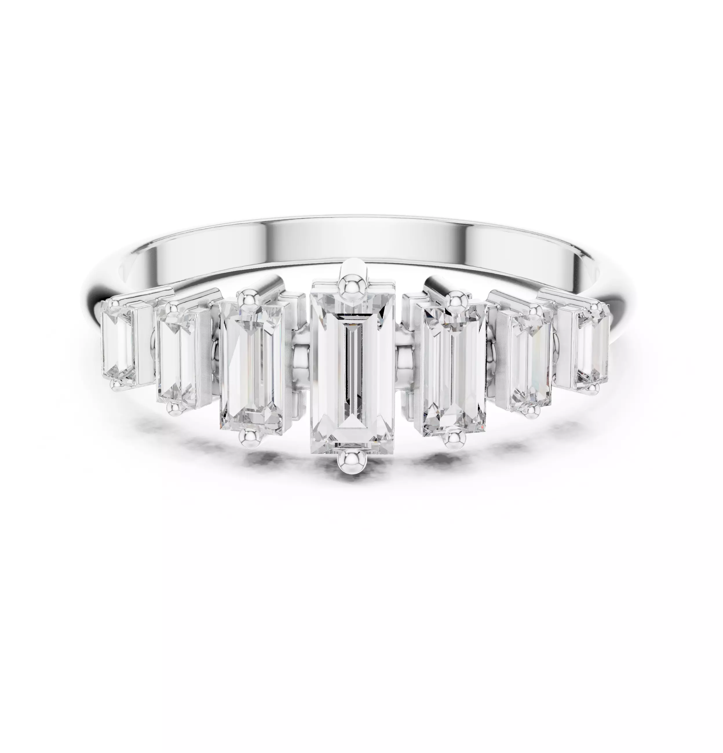 Seven Baguette Diamond Engagement Wedding Band 3DM STL Video 3D print model_2